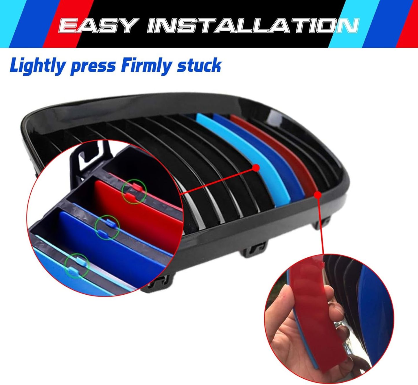 YDSSTORE M-Colored Tri Grille Insert Trim Strips for BMW 3 Series E92 E93 LCI (2011-2013) | Compatible with 13-Beam Front Kidney Grilles | Easy Clip-on Installation-autoydsstore