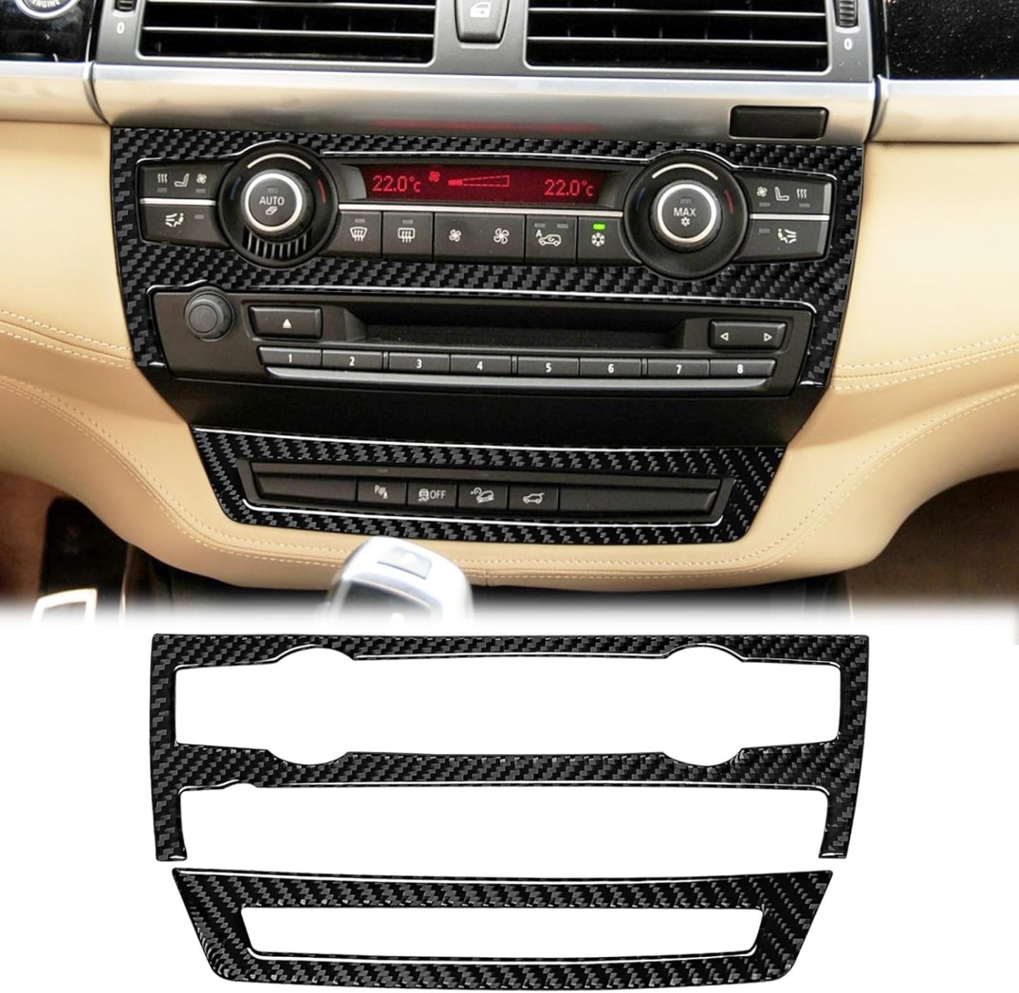 YDSSTORE Carbon Fiber Center Console Air Conditioning Button Knob Panel Cover Trim for BMW X5 X6 E70 E71 (2008-2013) – 2pc Black B | Premium Auto Interior Accessories-autoydsstore