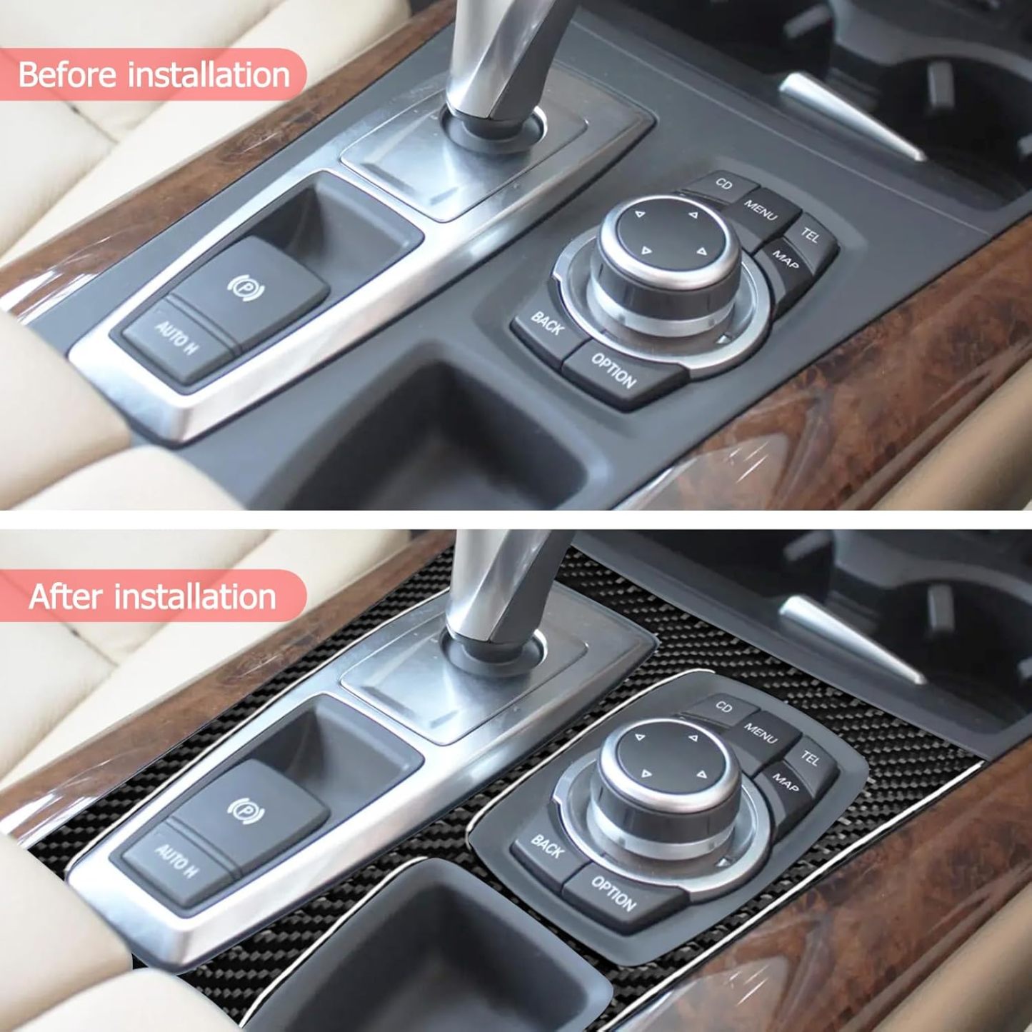 YDSSTORE Carbon Fiber Center Console Gear Shifter Box Panel Cover Trim for BMW X5 X6 E70 E71 (2010-2014) – 1pc Black D | Premium Auto Interior Accessories-autoydsstore