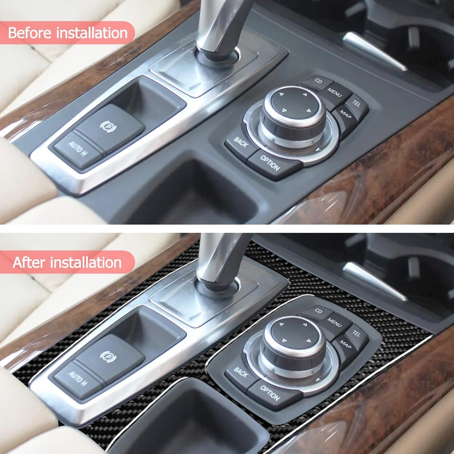 YDSSTORE Carbon Fiber Center Console Gear Shifter Box Panel Cover Trim for BMW X5 X6 E70 E71 (2010-2014) – 1pc Black D | Premium Auto Interior Accessories-autoydsstore