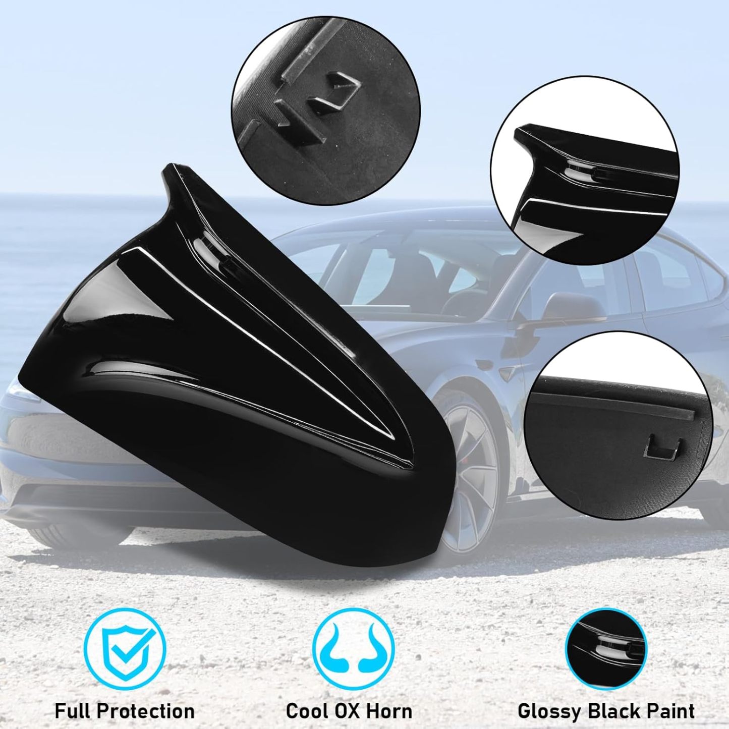 YDSSTORE Compatible with Tesla Model 3 Side Mirror Cover 2017-2024. Horns M Style Glossy Black Rear View Mirror Cover. Clip-on Left Driver &Right Passenger Side Mirror Caps for Tesla Model 3 Accessories-autoydsstore