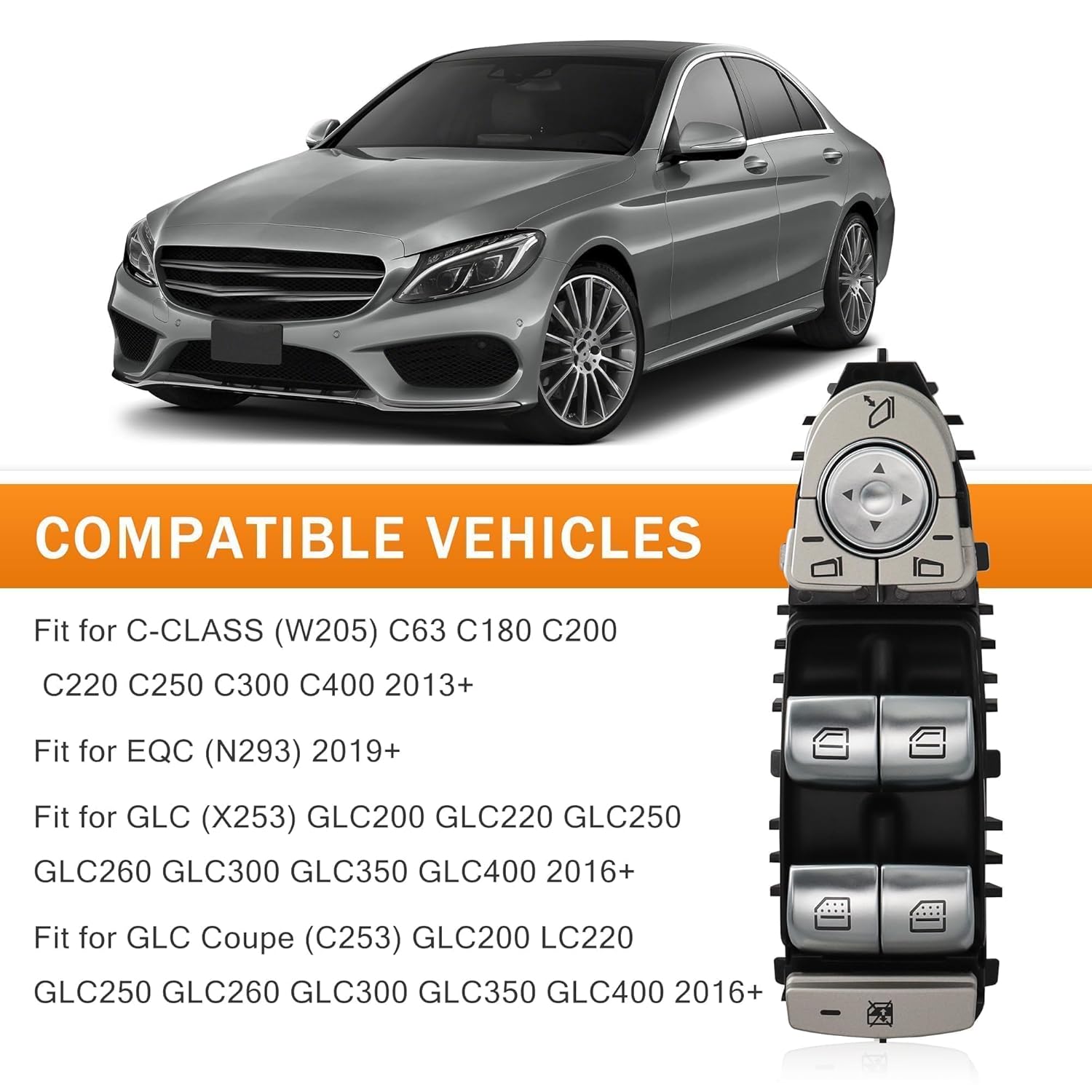 2229056800 Left Driver Side Door Power Window Switch Fit for Mercedes Benz C300 C400 GLC300 2015 2016 2017 2018 2019 2020 2021 Black