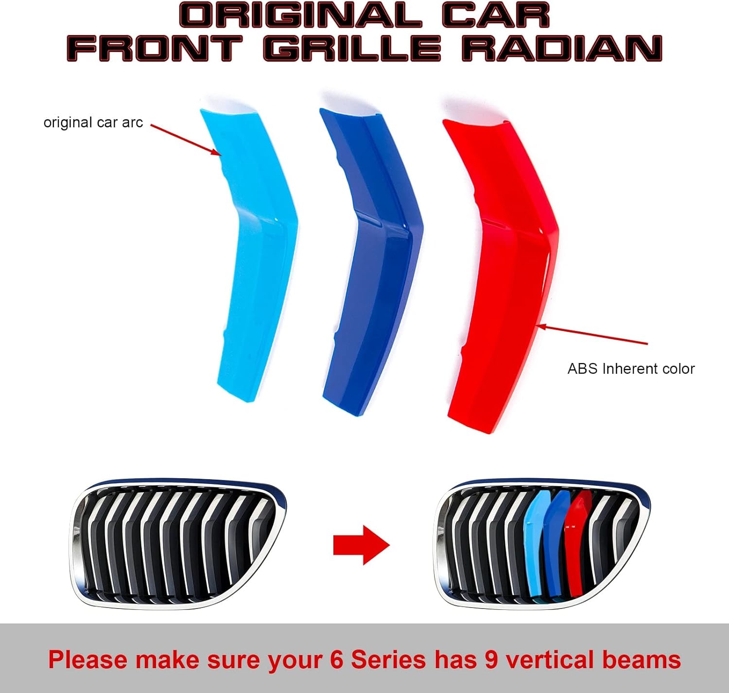 YDSSTORE M-Colored Tri Grille Insert Trim Strips for BMW 6 Series F12 F13 (2016-2018) | Compatible with 9-Beam Front Kidney Grilles for 640i 650i Coupe/Convertible/Gran Coupe-autoydsstore