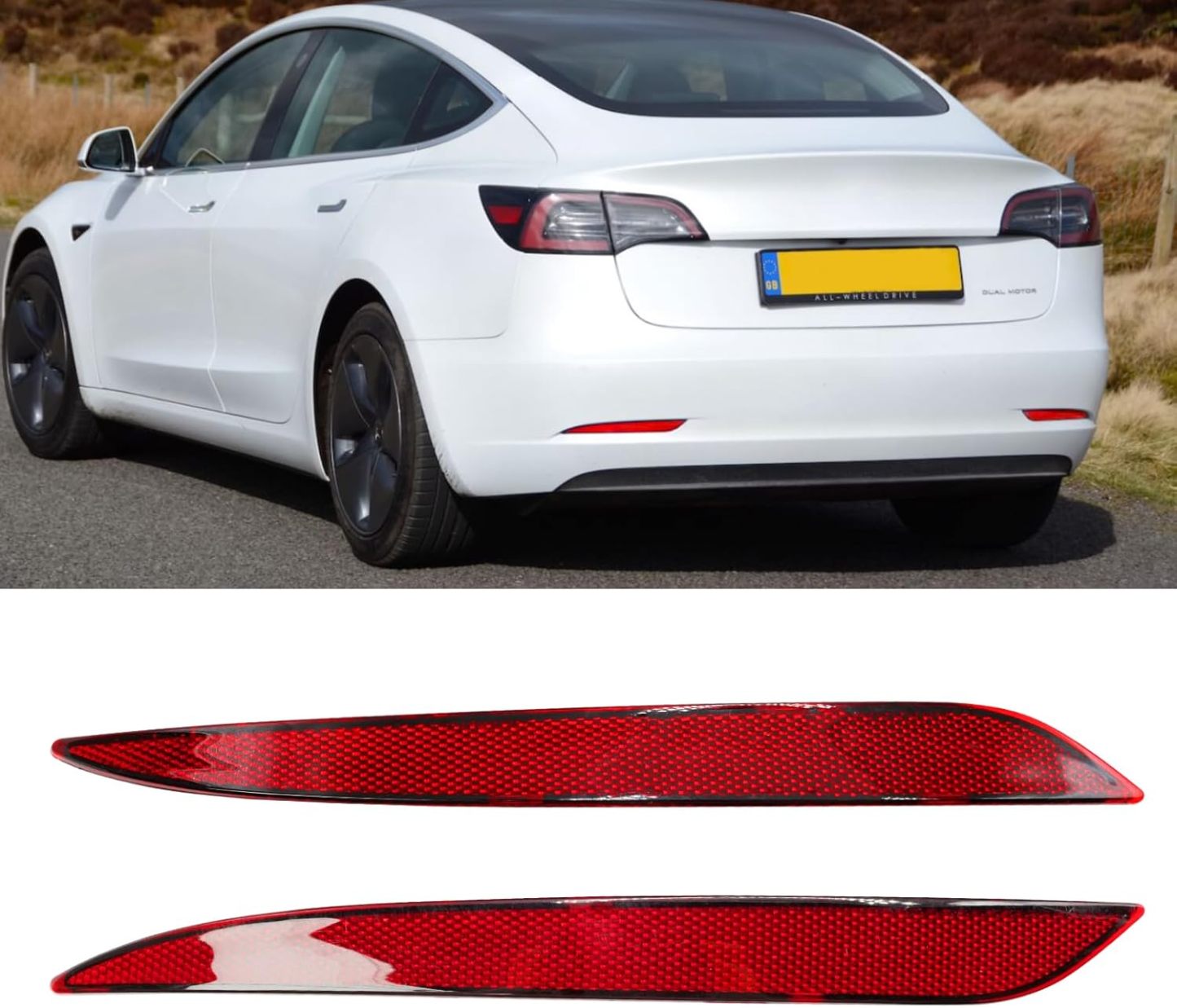 YDSSTORE Compatible with Tesla Mode 3 Rear Bumper Reflector Lights 2017-2023. Left & Right Rear Bumper Red Marker Trim. Bumper Reflector Light Replacement for Model 3 Back Bumper Tail Reflector-autoydsstore