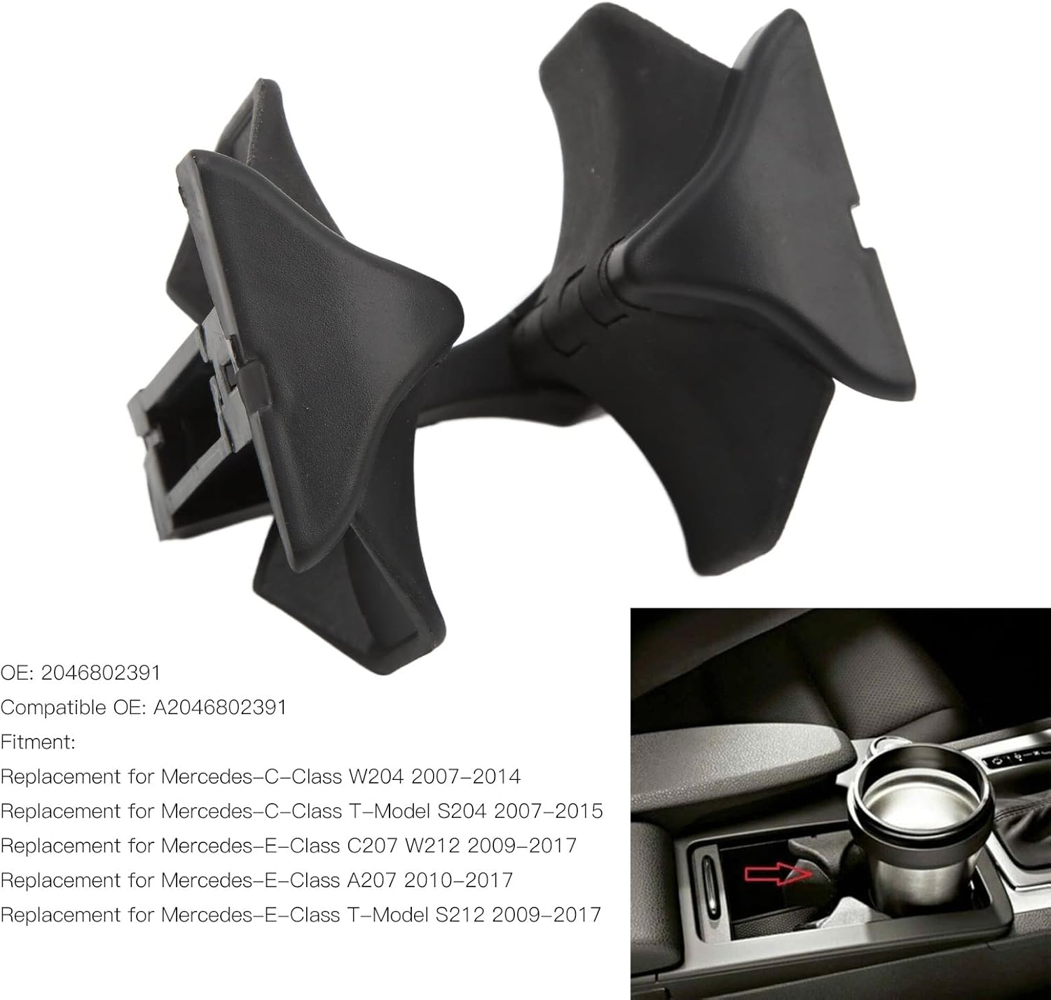 Aramox Bekerhouder. ABS Middenconsole Bekerhouder Vervanging voor W204 C207 W212 OE: 2046802391