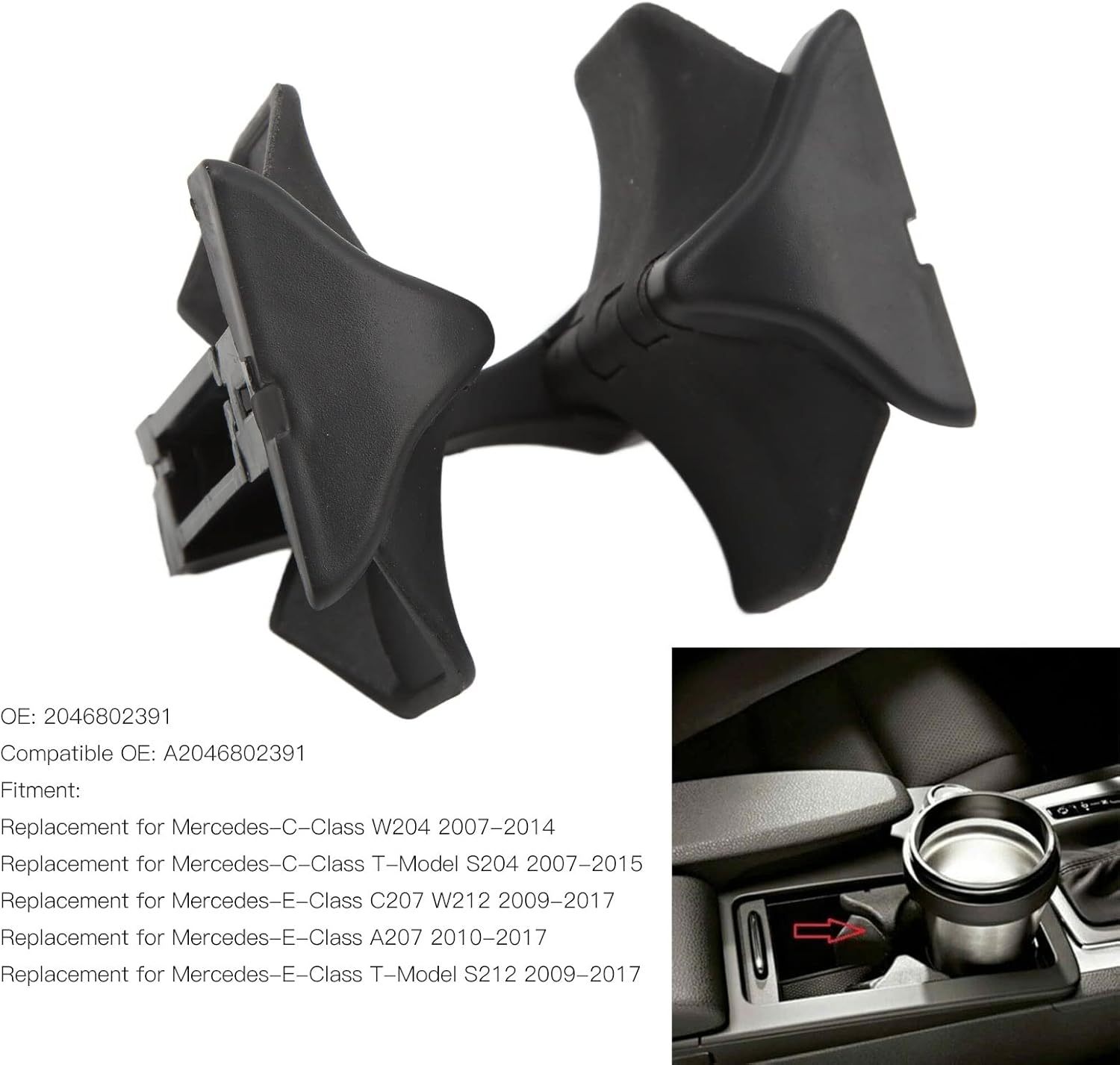 Aramox Bekerhouder. ABS Middenconsole Bekerhouder Vervanging voor W204 C207 W212 OE: 2046802391