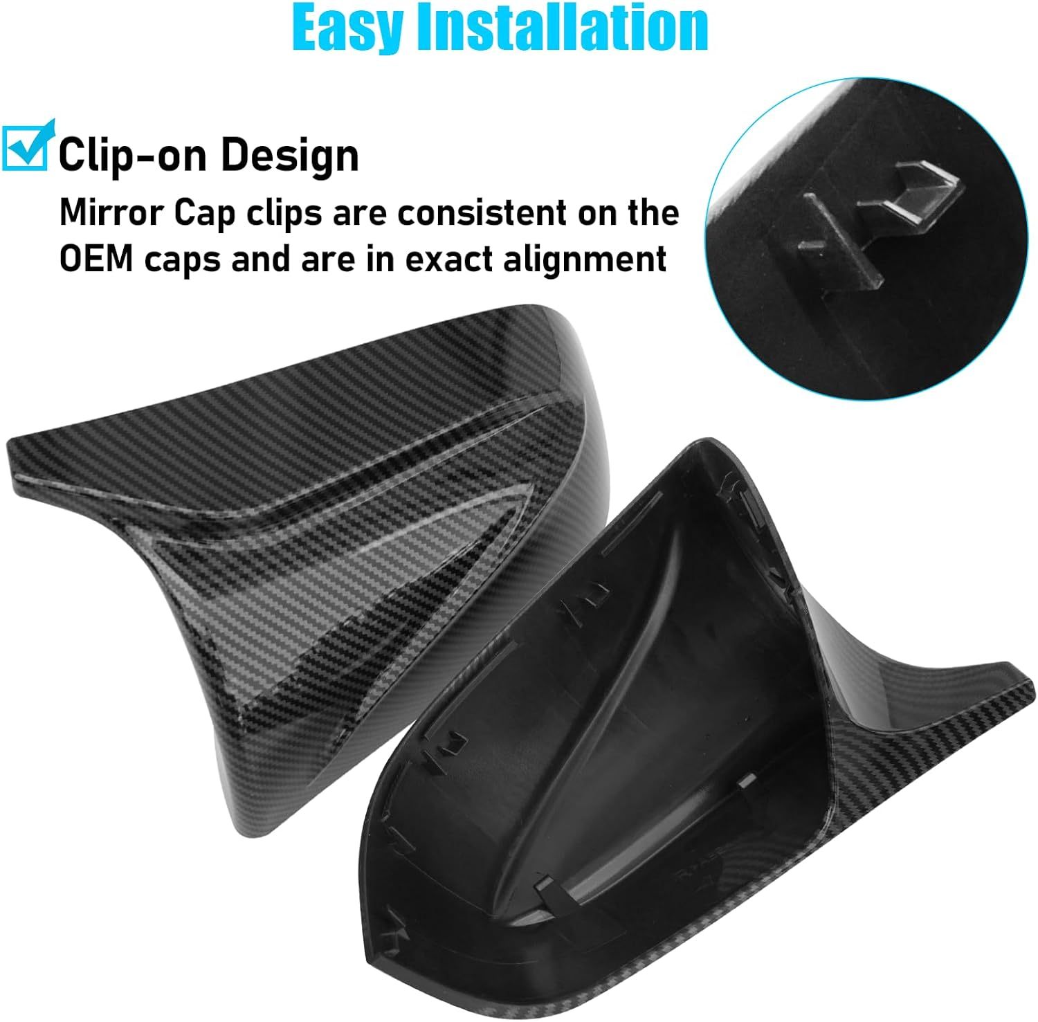 YDSSTORE Compatible with Tesla Model 3 Side Mirror Cover 2017-2024. Horns M Style Carbon Fiber Pattern Rear View Mirror Cover.Clip-on Left Driver and Right Side Mirror Caps for Tesla Model 3 Accessories-autoydsstore