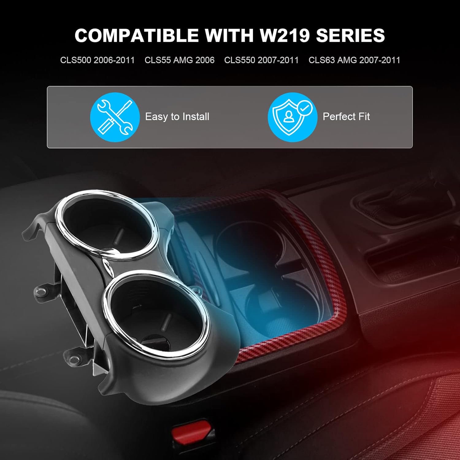 Dual Cup Holder Compatible with Mercedes-Benz W219 Series CLS500 2006-2011 CLS55 AMG 2006 CLS550 CLS63 AMG 2007-2011