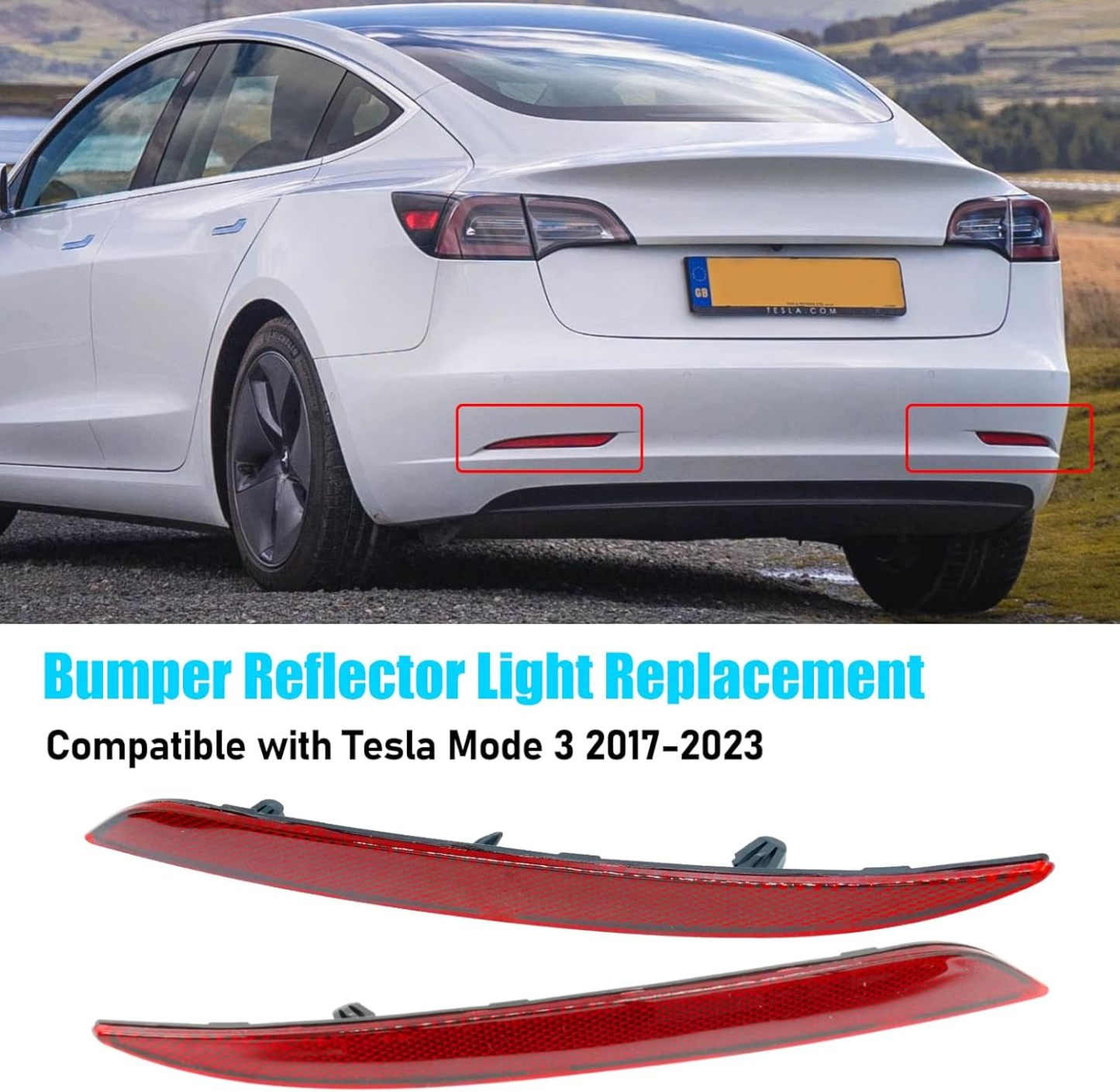 YDSSTORE Compatible with Tesla Mode 3 Rear Bumper Reflector Lights 2017-2023. Left & Right Rear Bumper Red Marker Trim. Bumper Reflector Light Replacement for Model 3 Back Bumper Tail Reflector-autoydsstore