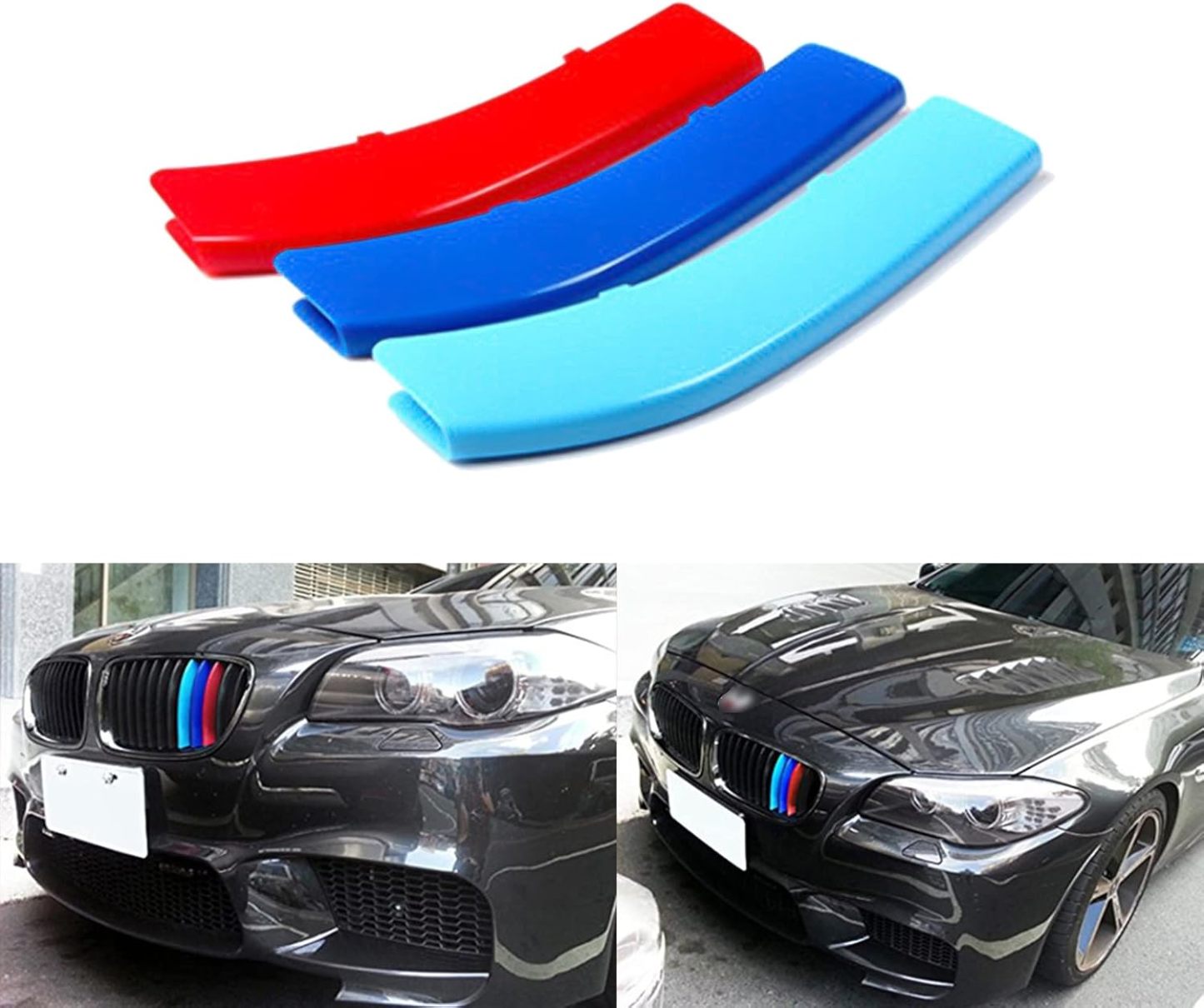 YDSSTORE M-Colored Tri Grille Insert Trim Strips for BMW F10 & F11 (2011-2013) | Compatible with M-Performance Black Grilles | 12-Beam Front Grilles | Easy Clip-on Installation-autoydsstore