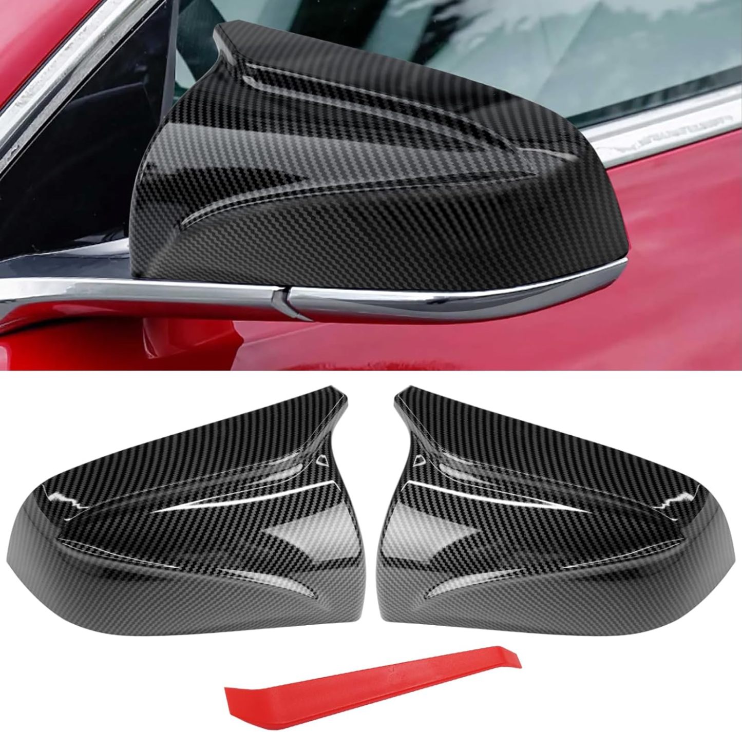 YDSSTORE Compatible with Tesla Model 3 Side Mirror Cover 2017-2024. Horns M Style Carbon Fiber Pattern Rear View Mirror Cover.Clip-on Left Driver and Right Side Mirror Caps for Tesla Model 3 Accessories-autoydsstore