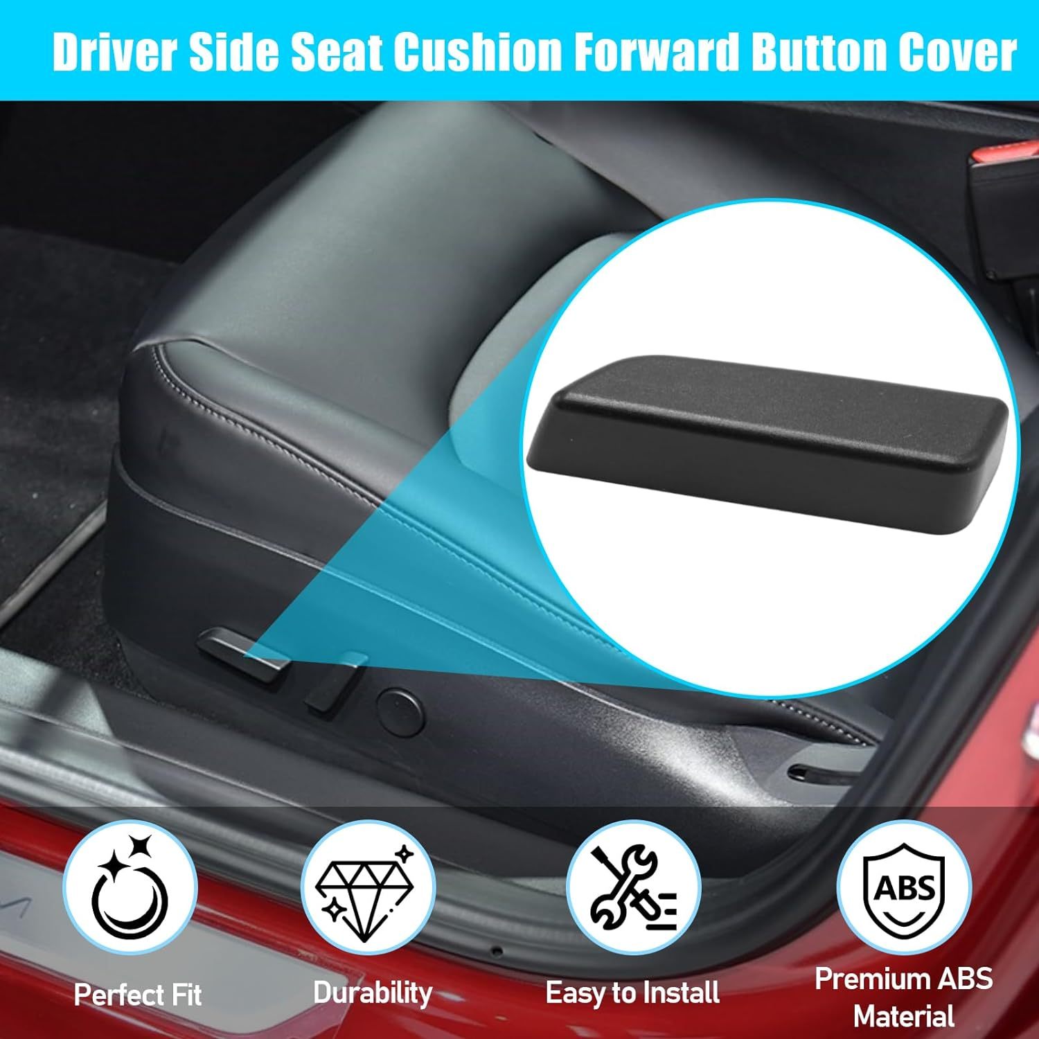 YDSSTORE Compatible with Tesla Model 3/Y Seat Adjustment Button 2017 2018 2019 2020. Driver Side Seat Cushion Forward Button Cover for Tesla Model 3 Model Y. Seat Adjuster Switch Button 1098840-00-D-autoydsstore