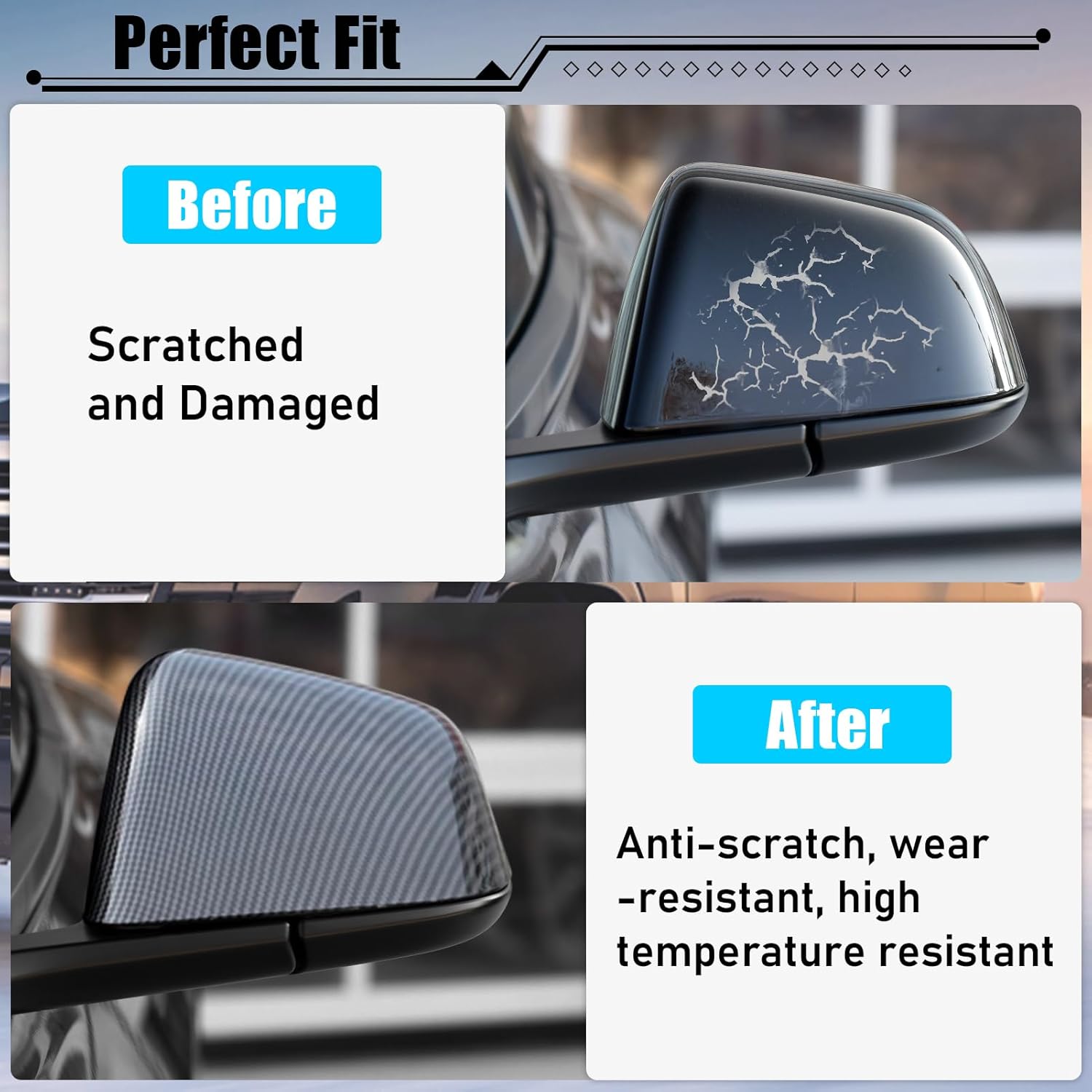 Tesla Model 3 Mirror Caps Side Mirror Replacement.Carbon Fiber Pattern| YDSSTORE
