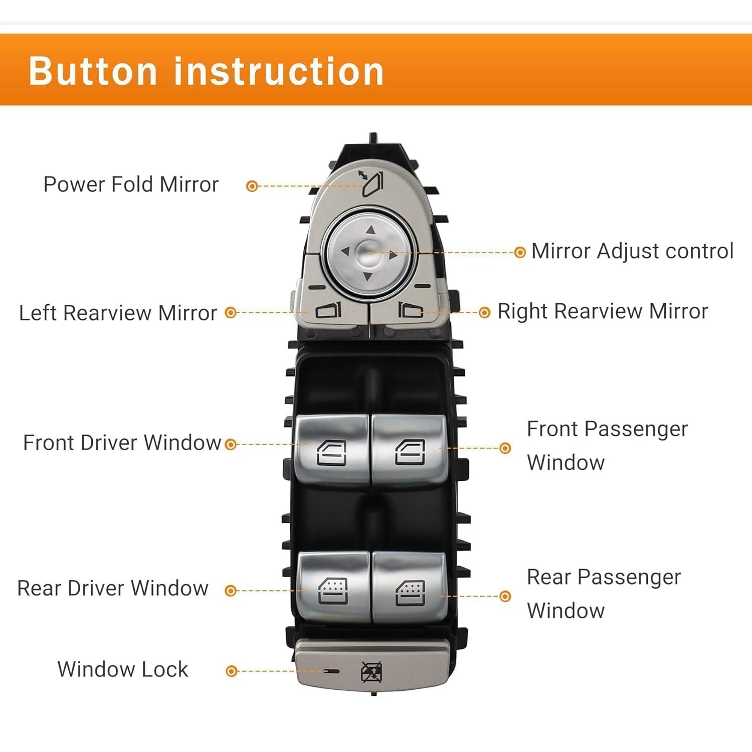 2229056800 Left Driver Side Door Power Window Switch Fit for Mercedes Benz C300 C400 GLC300 2015 2016 2017 2018 2019 2020 2021 Black