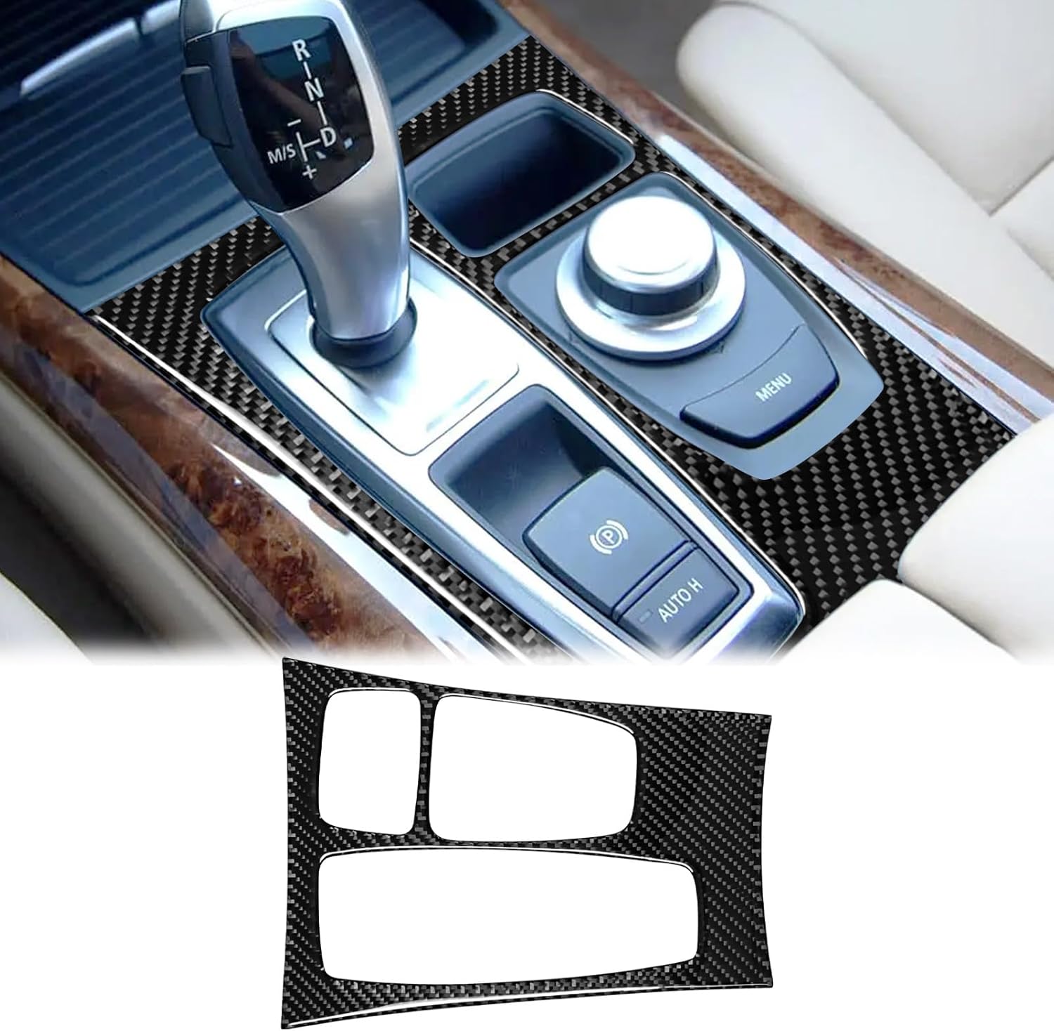 YDSSTORE Carbon Fiber Center Console Gear Shifter Box Panel Cover Trim for BMW X5 X6 E70 E71 (2007-2009) – 1pc Black C | Premium Interior Accessories-autoydsstore