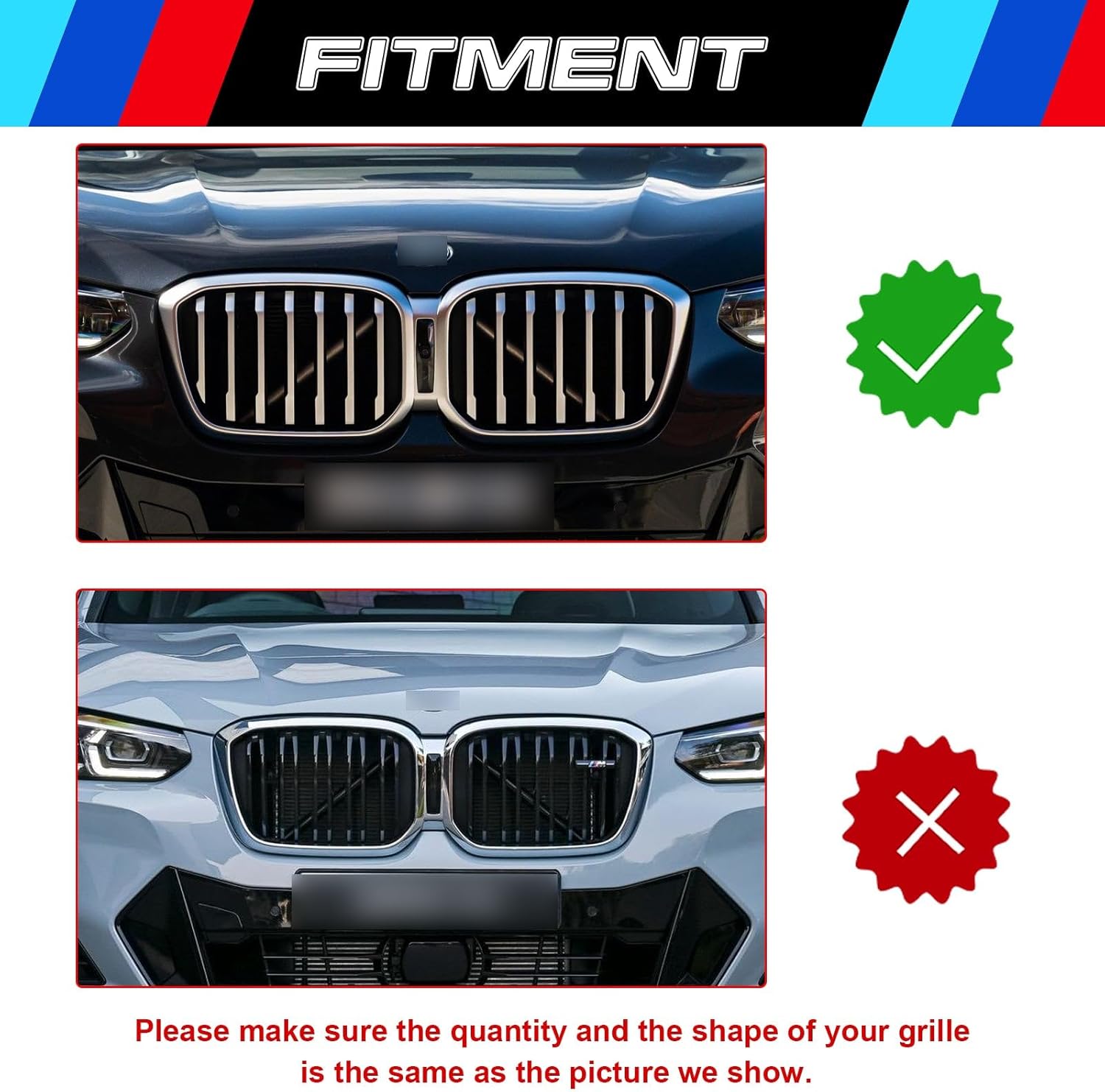 YDSSTORE  M-Colored Tri-Grille Insert Trim Strips for BMW X3 G01 & X4 G02 (2022-2023) | 7-Beam Front Center Kidney Grilles | Easy Clip-on Installation. Not for M40i Models-autoydsstore