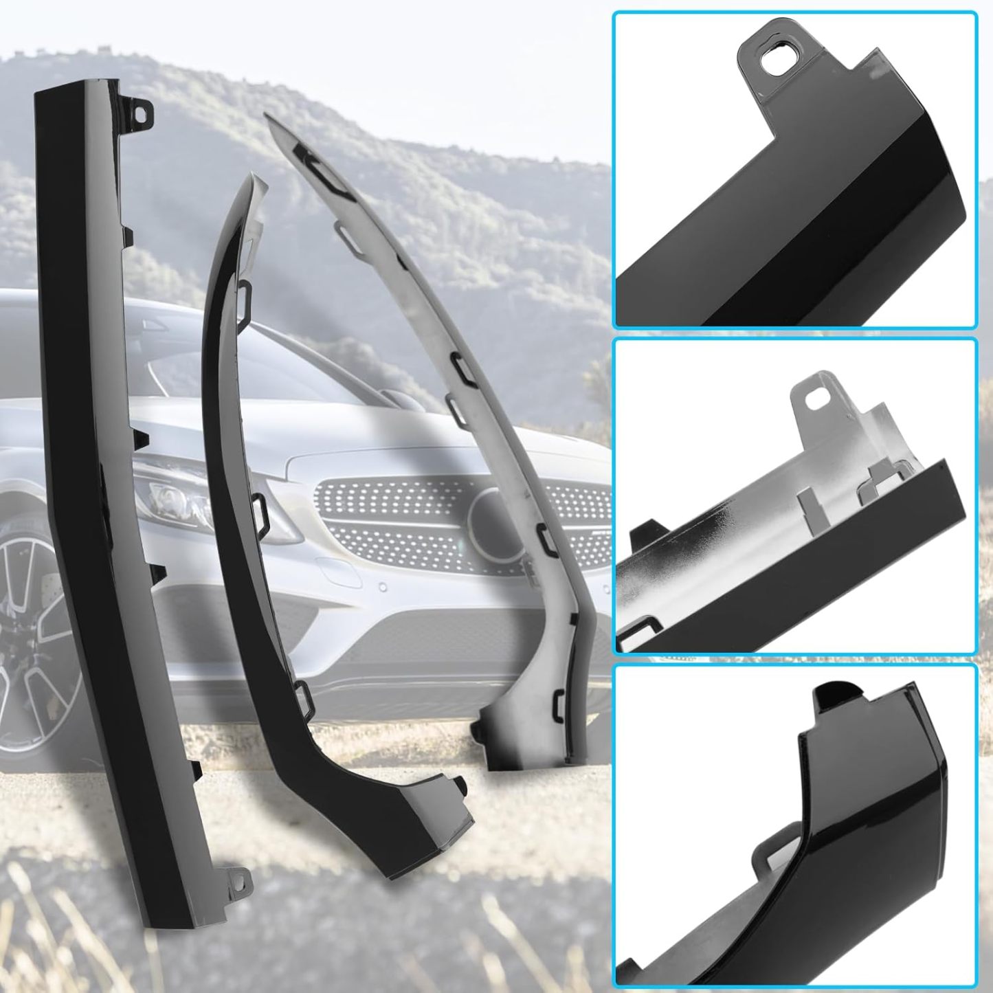 For Mercedes-Benz W205 Front Bumper Trim Molding 2015-2018. 3PCS Glossy Black Bumper Lower Trim Replacement for Mercedes W205 C300 C400 C350 C63 with AMG-LINE Sport Model-autoydsstore