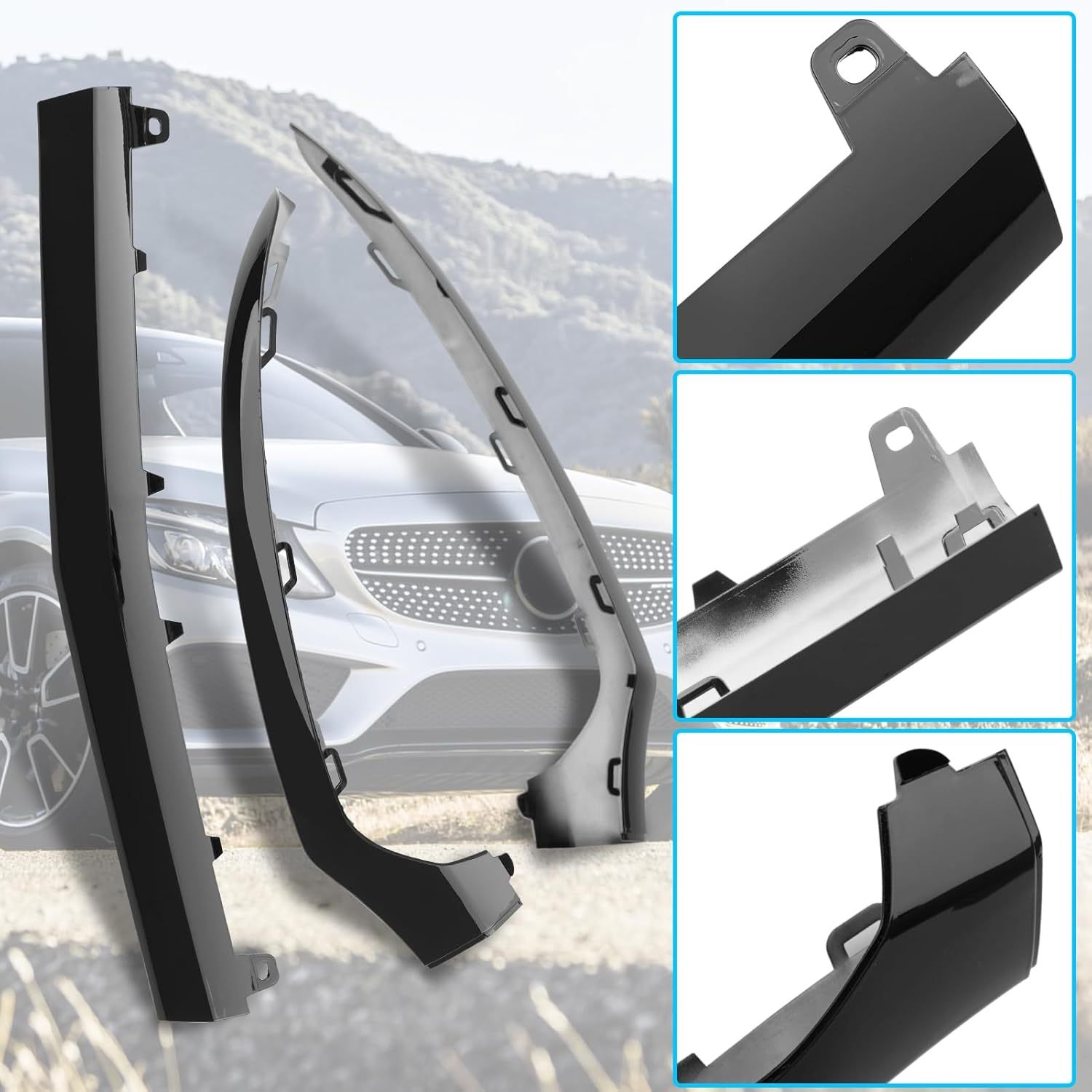 For Mercedes-Benz W205 Front Bumper Trim Molding 2015-2018. 3PCS Glossy Black Bumper Lower Trim Replacement for Mercedes W205 C300 C400 C350 C63 with AMG-LINE Sport Model-autoydsstore