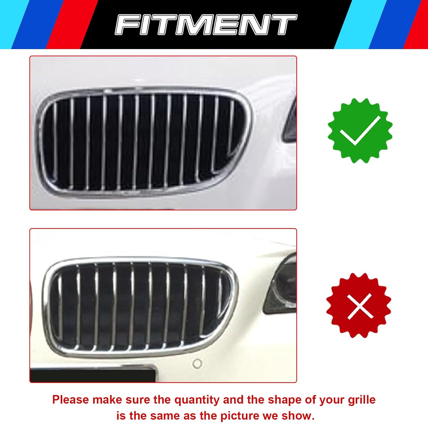 YDSSTORE M-Colored Tri Grille Insert Trim Strips for BMW F10 & F11 (2011-2013) | Compatible with M-Performance Black Grilles | 12-Beam Front Grilles | Easy Clip-on Installation-autoydsstore