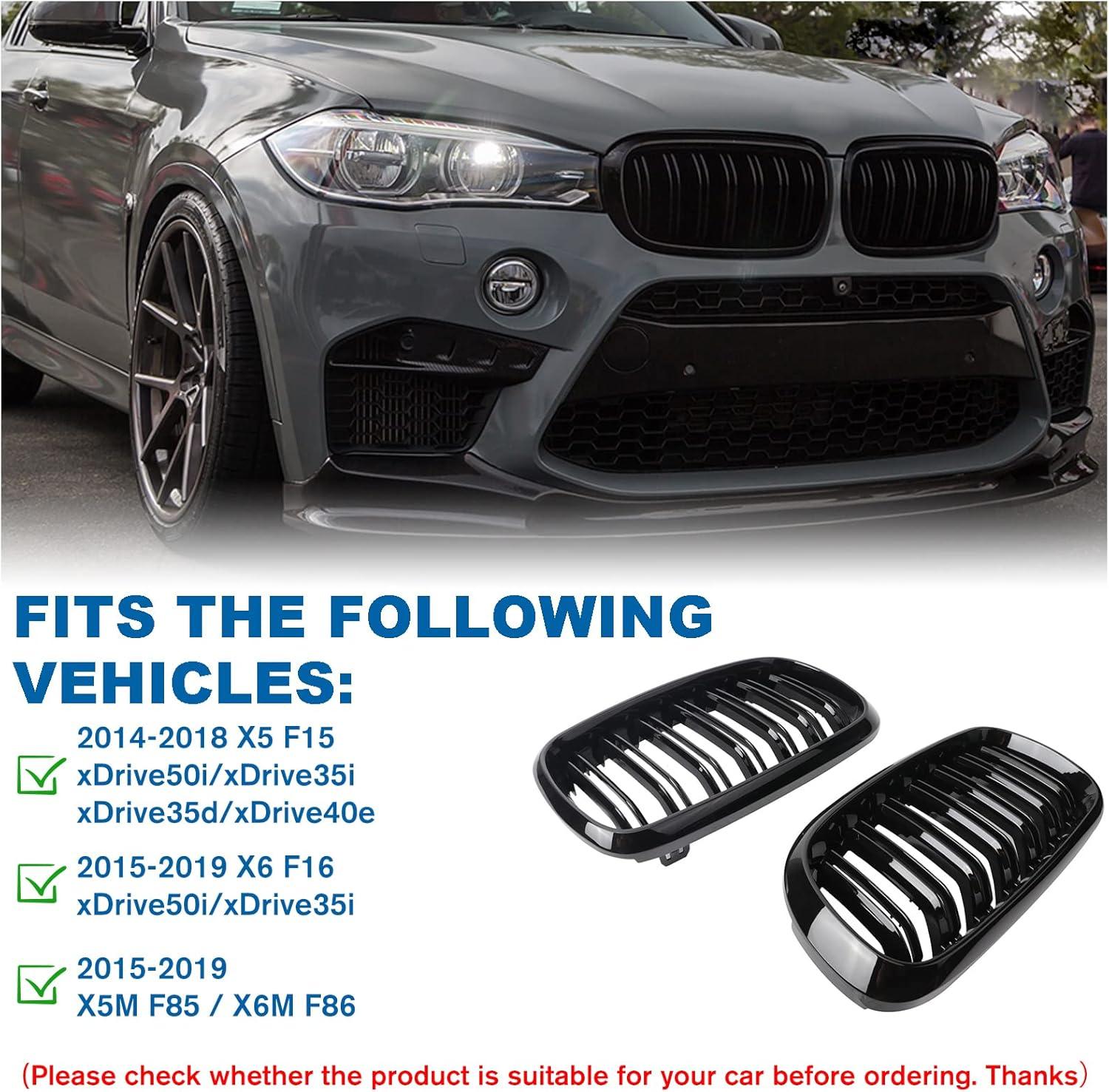 YDSSTORE X5 F15 Grille .Gloss Black Kidney Grille Fit 2014-2018 X5 F15 X6 F16 X5M F85 X6M F86 Dual Slat Double Line-autoydsstore