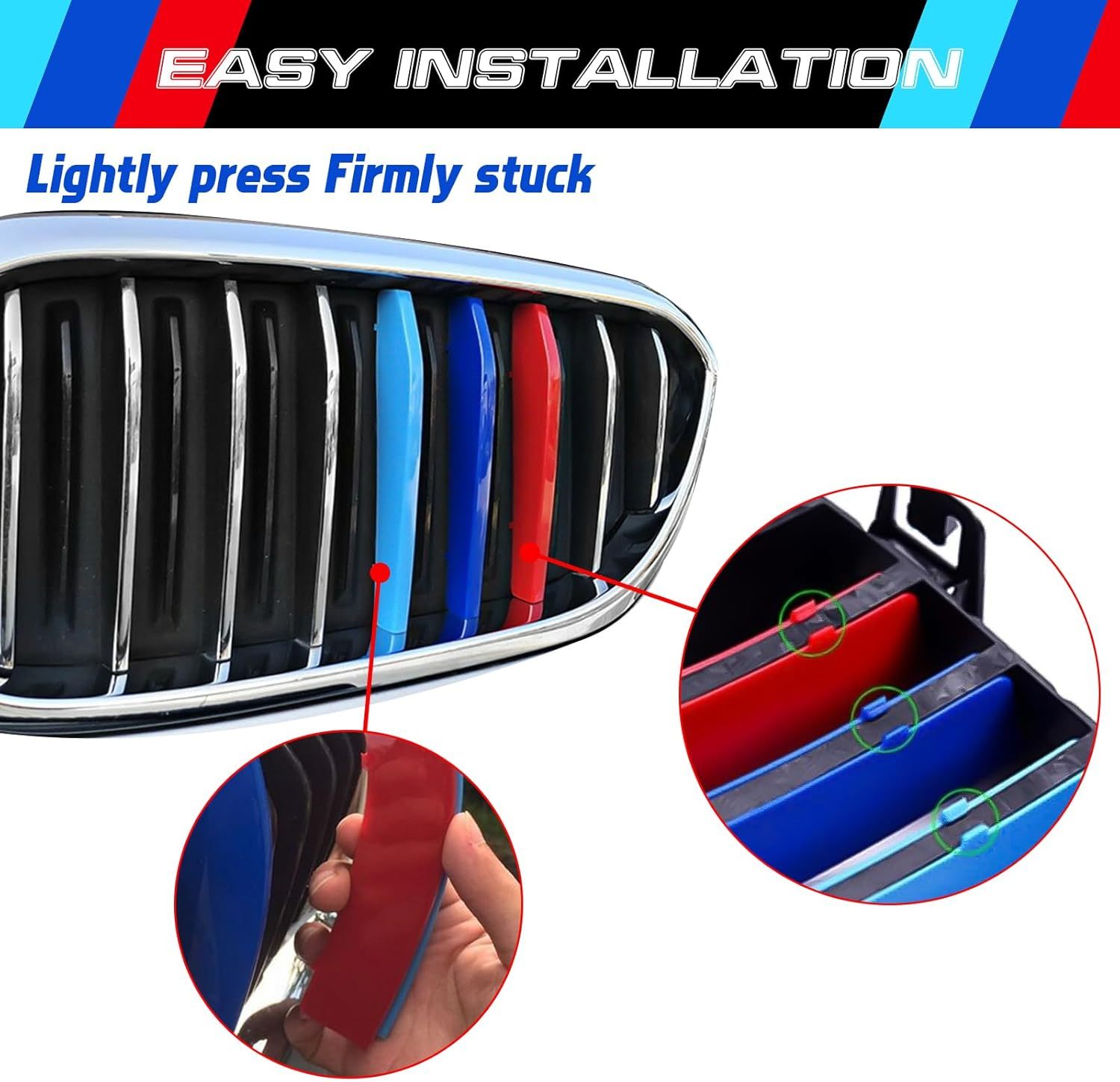 YDSSTORE M-Colored Tri Grille Insert Trim Strips for BMW 6 Series GT G32 (2018-2020) | Compatible with 9-Beam Front Kidney Grilles-autoydsstore