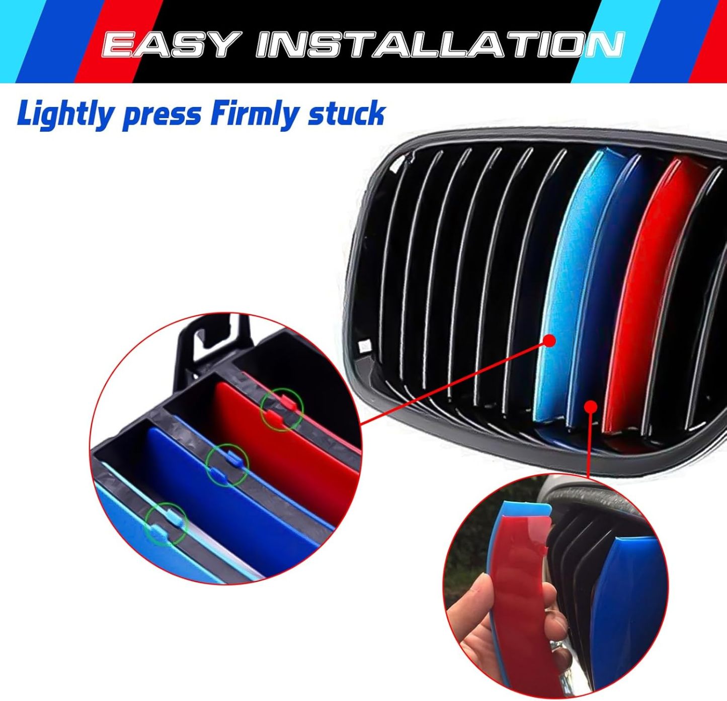 YDSSTORE M-Colored Tri Grille Insert Trim Strips for BMW 3 Series F30 & 4 Series F32 (2012-up. 2014-up) | Compatible with Standard Chrome Kidney Grilles | 11-Beam Front Grille | Easy Clip-on Installation-autoydsstore