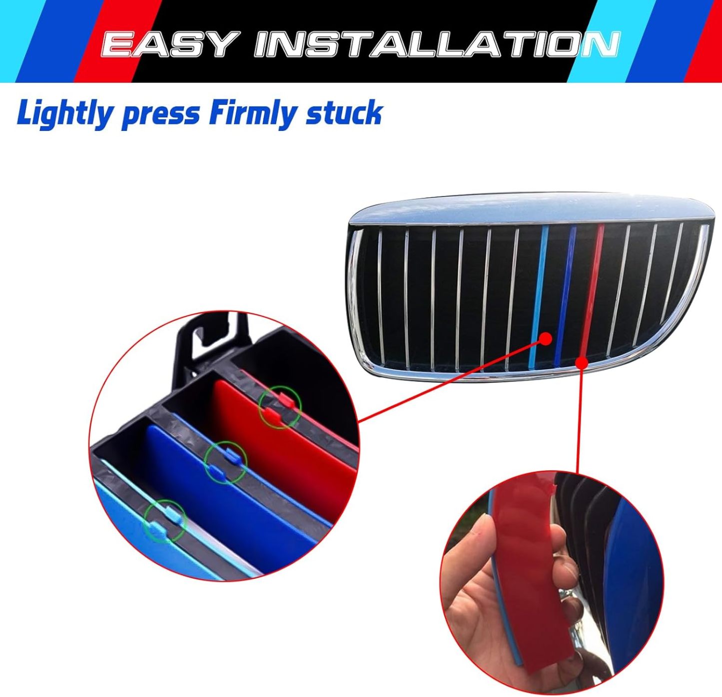 YDSSTORE M-Colored Tri Grille Insert Trim Strips for BMW 3 Series E90 & E91 Pre-LCI (2006-2008) | Compatible with 12-Beam Grills | Easy Clip-on Installation-autoydsstore
