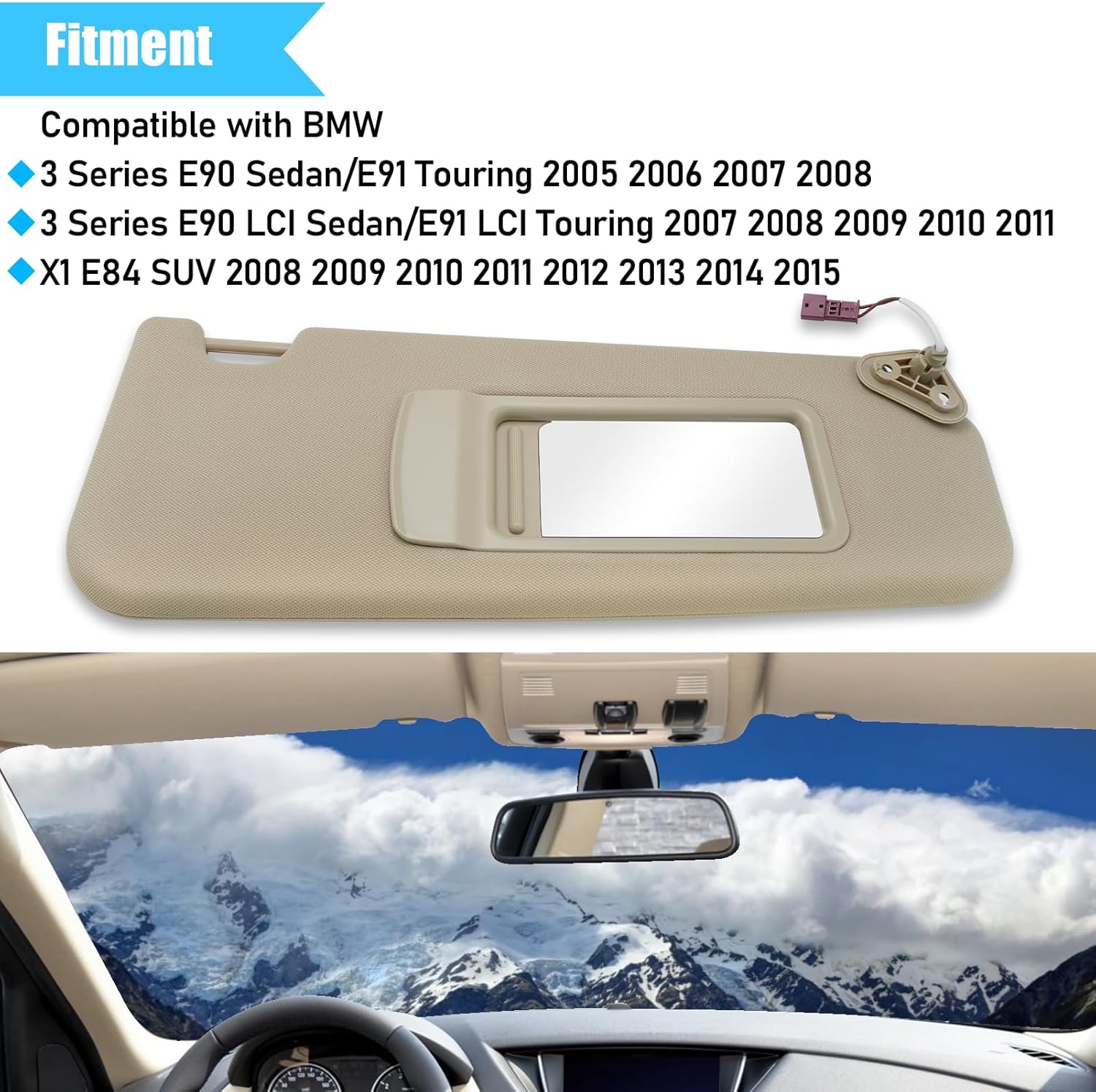BMW 3 Series & X1 Right Sun Visor (E90. E91. E84) 2005-2015 | Beige | YDSSTORE
