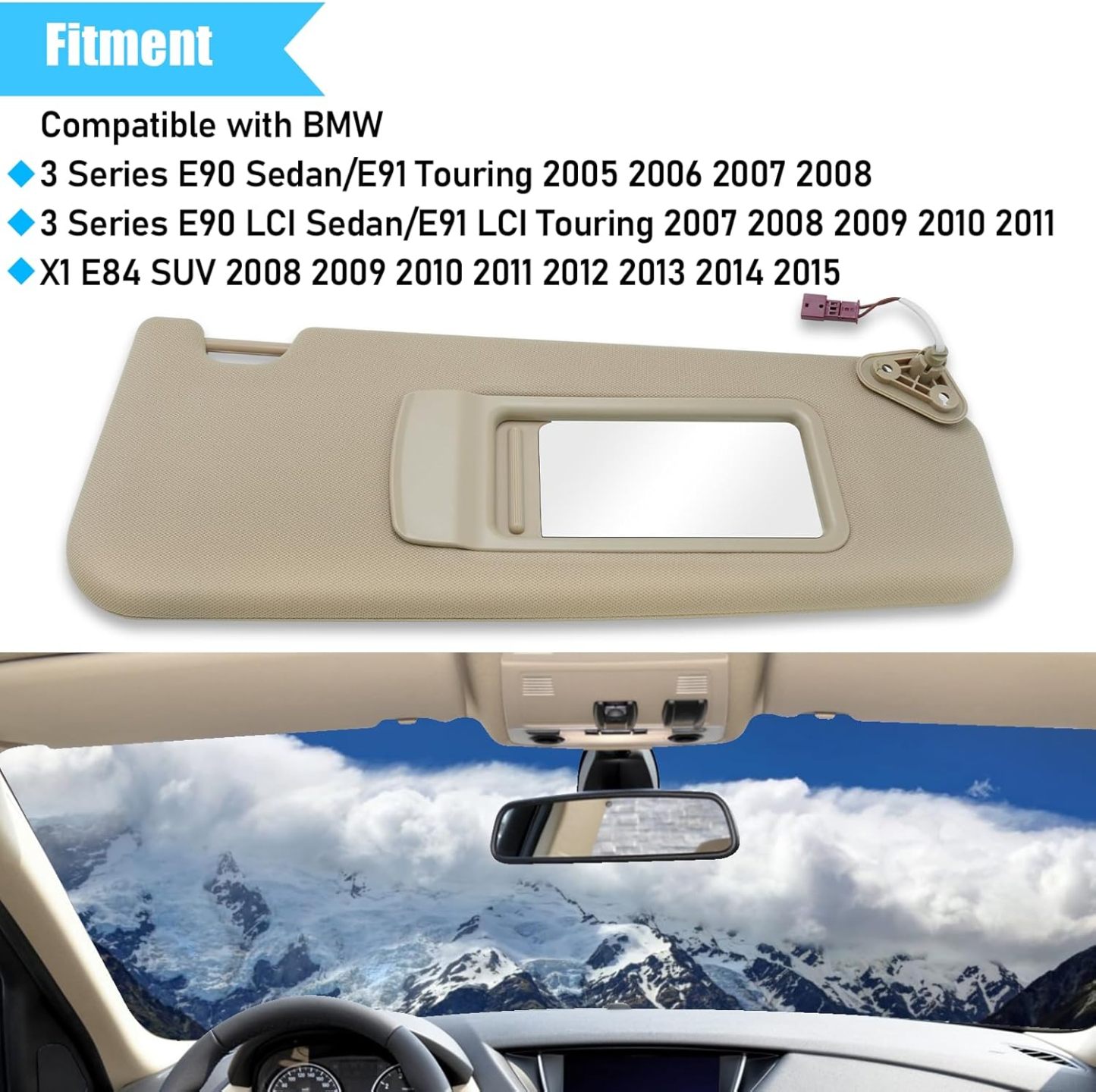 BMW 3 Series & X1 Right Sun Visor (E90. E91. E84) 2005-2015 | Beige | YDSSTORE