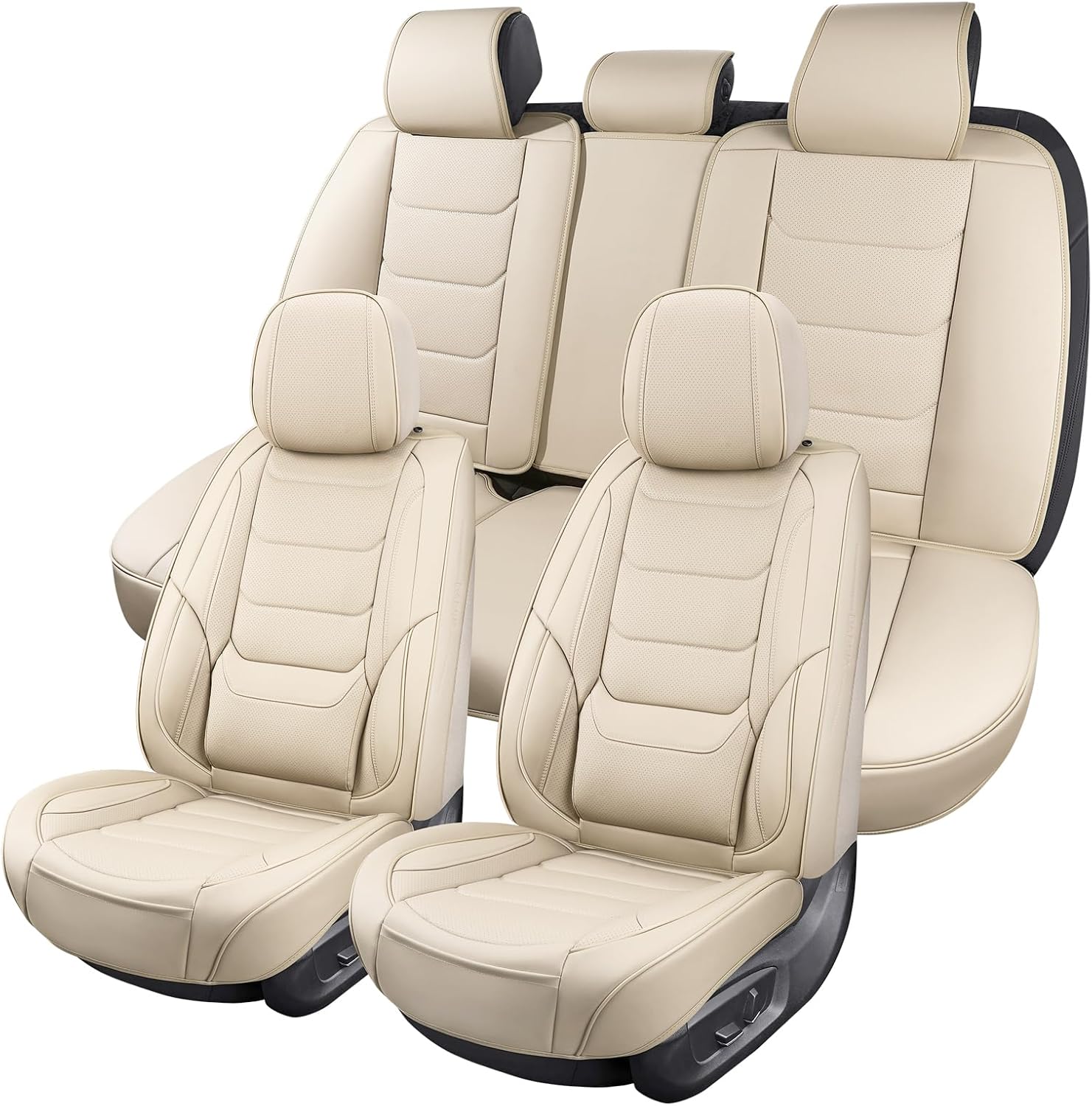 YDSSTORE Leather Car Seat Covers Full Set Breathable Automotive Seat Covers Waterproof Seat Protectors Universal Fit for Most Automotive Cars SUV Trucks(Beige. Full Set)