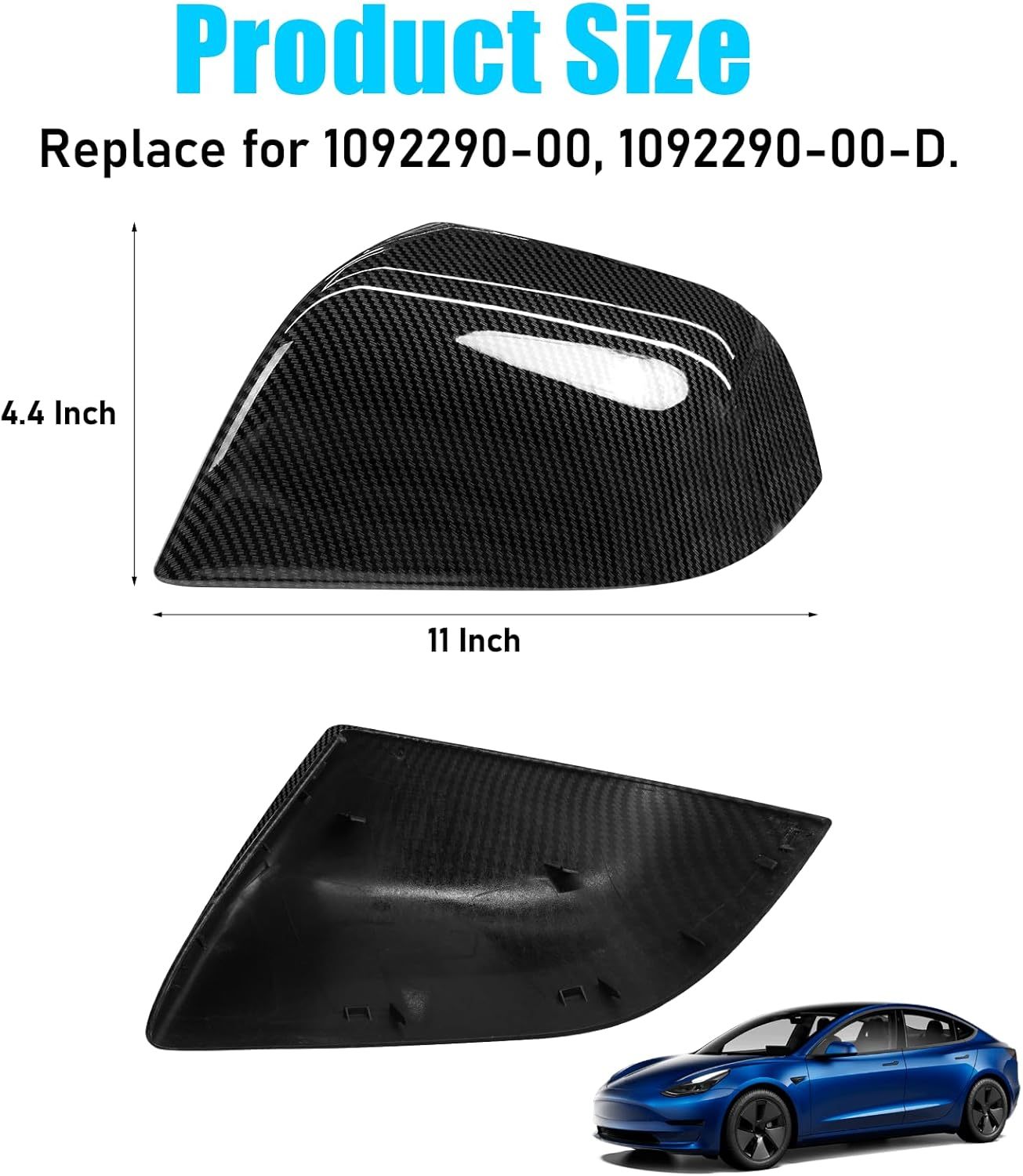 Tesla Model 3 Mirror Caps Side Mirror Replacement.Carbon Fiber Pattern| YDSSTORE