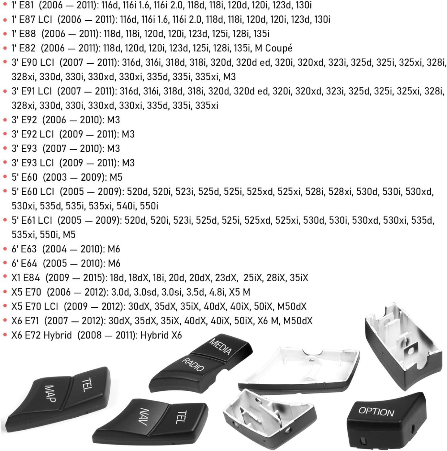 BMW iDrive Multimedia Control Button Replacement Kit (7PCS Set) – Compatible with BMW 1 Series E81 E82 E88. 3 Series E90 E92 E93. 5 Series E60 E61. 6 Series E63 E64. X1 E84. X5 E70. X6 E71-autoydsstore