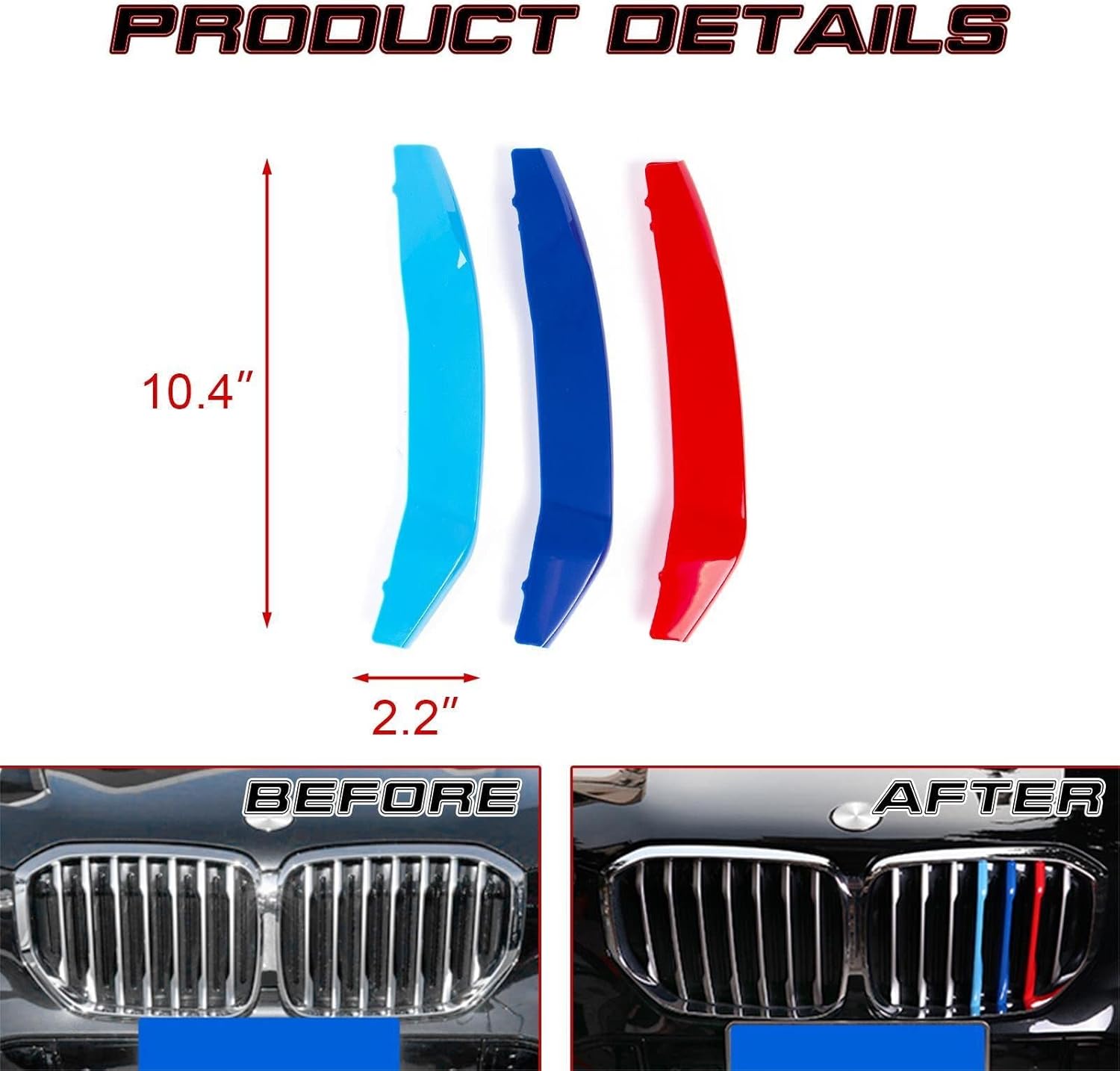 YDSSTORE  M-Colored Tri Grille Insert Trim Strips for BMW X5 G05 (2019+) | Compatible with 7-Beam Front Kidney Grilles W/O Night Vision Camera Option | Easy Clip-on Installation-autoydsstore
