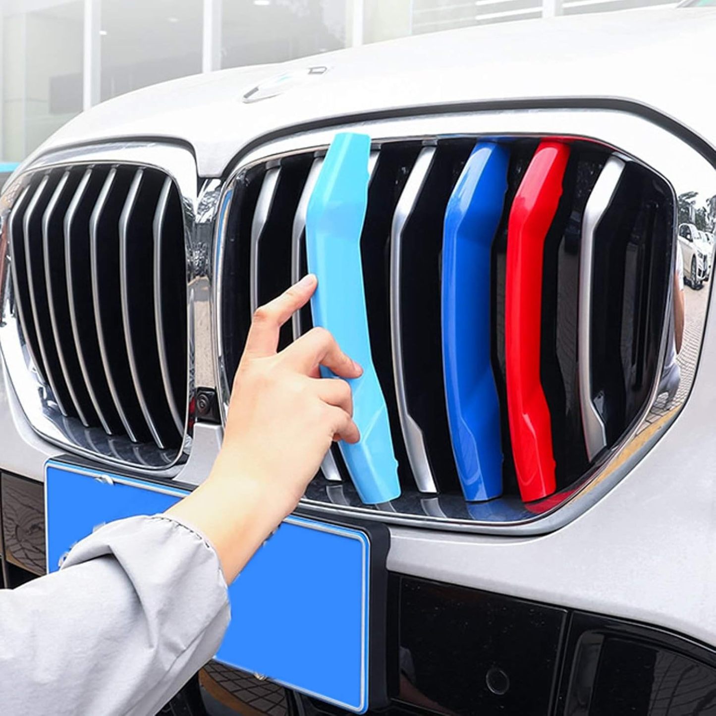 YDSSTORE  M-Colored Tri Grille Insert Trim Strips for BMW X5 G05 (2019+) | Compatible with 7-Beam Front Kidney Grilles & Night Vision Camera | Easy Clip-on Installation-autoydsstore