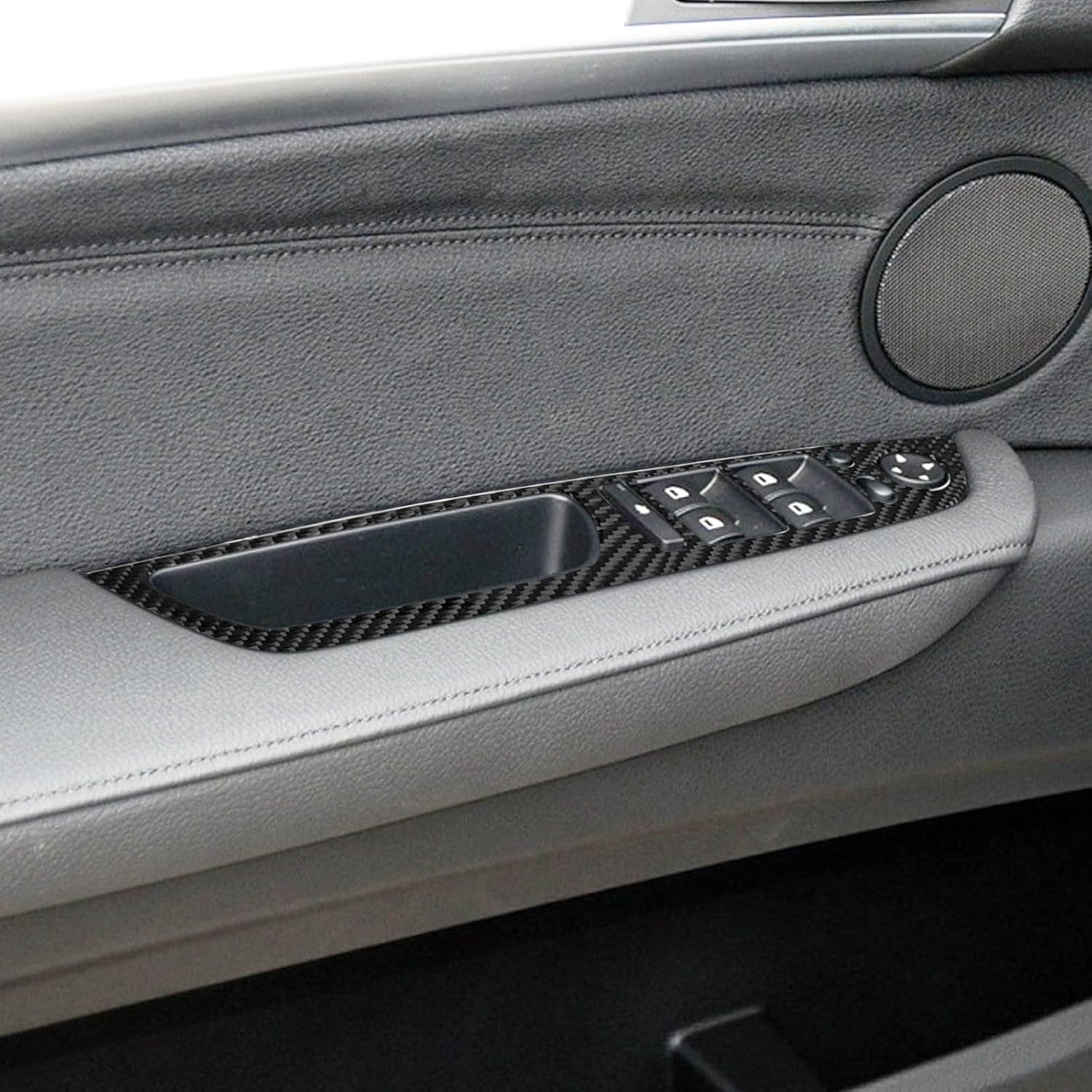 YDSSTORE Carbon Fiber Center Console Car Door Window Rising Control Button Panel Cover Trim Interior Accessories for BMW X5 X6 E70 E71 (2008-2013) – 4pc Black-autoydsstore