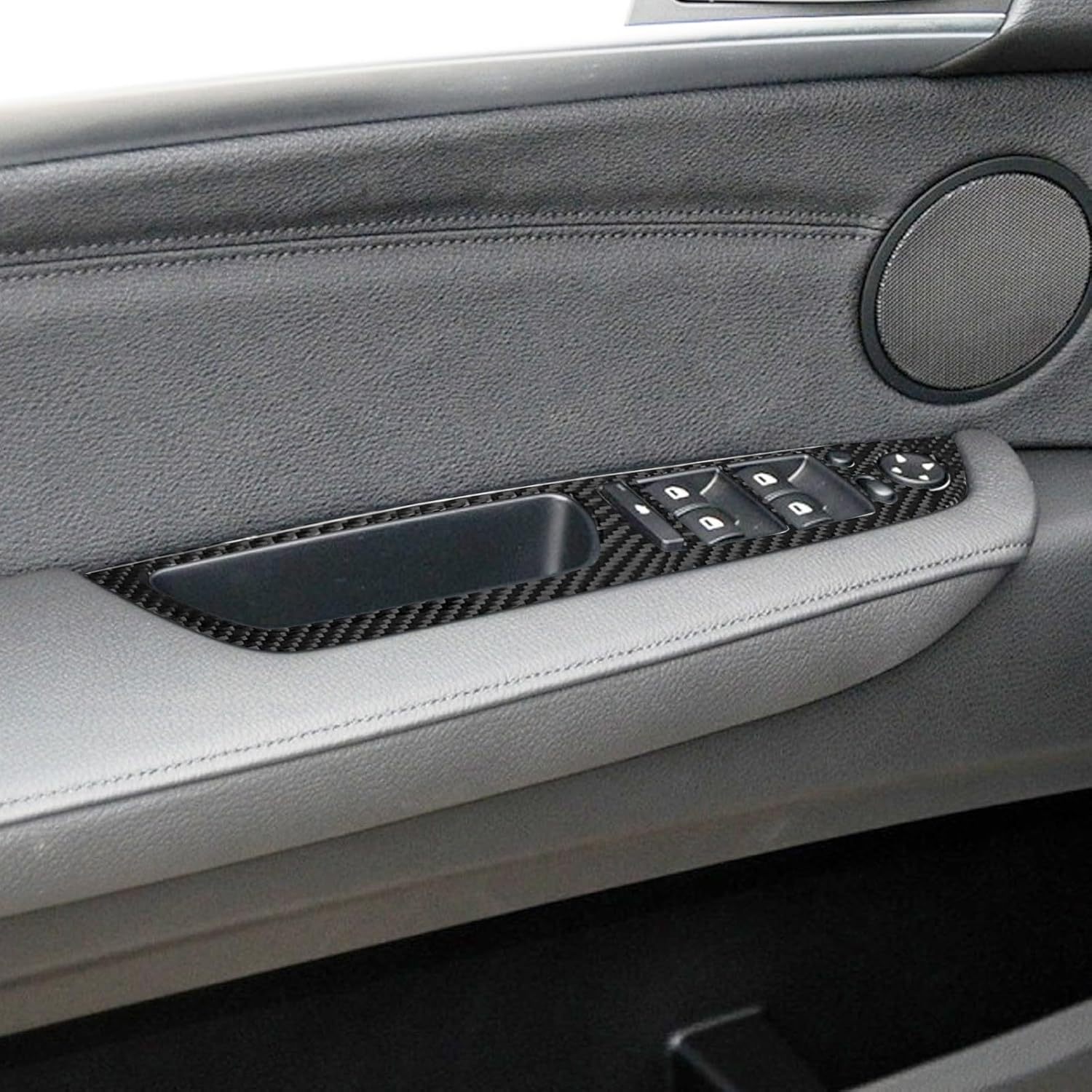 YDSSTORE Carbon Fiber Center Console Car Door Window Rising Control Button Panel Cover Trim Interior Accessories for BMW X5 X6 E70 E71 (2008-2013) – 4pc Black-autoydsstore