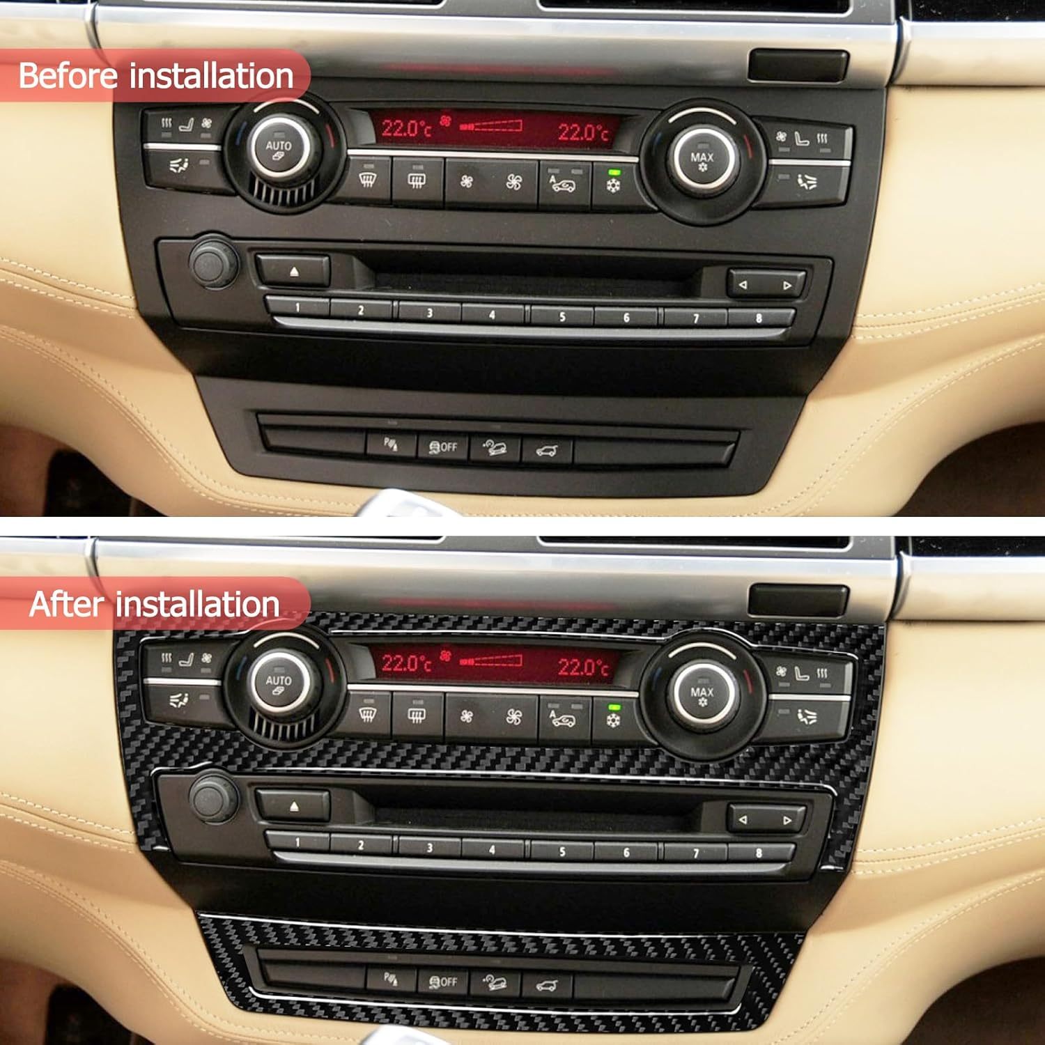 YDSSTORE Carbon Fiber Center Console Air Conditioning Button Knob Panel Cover Trim for BMW X5 X6 E70 E71 (2008-2013) – 2pc Black B | Premium Auto Interior Accessories-autoydsstore