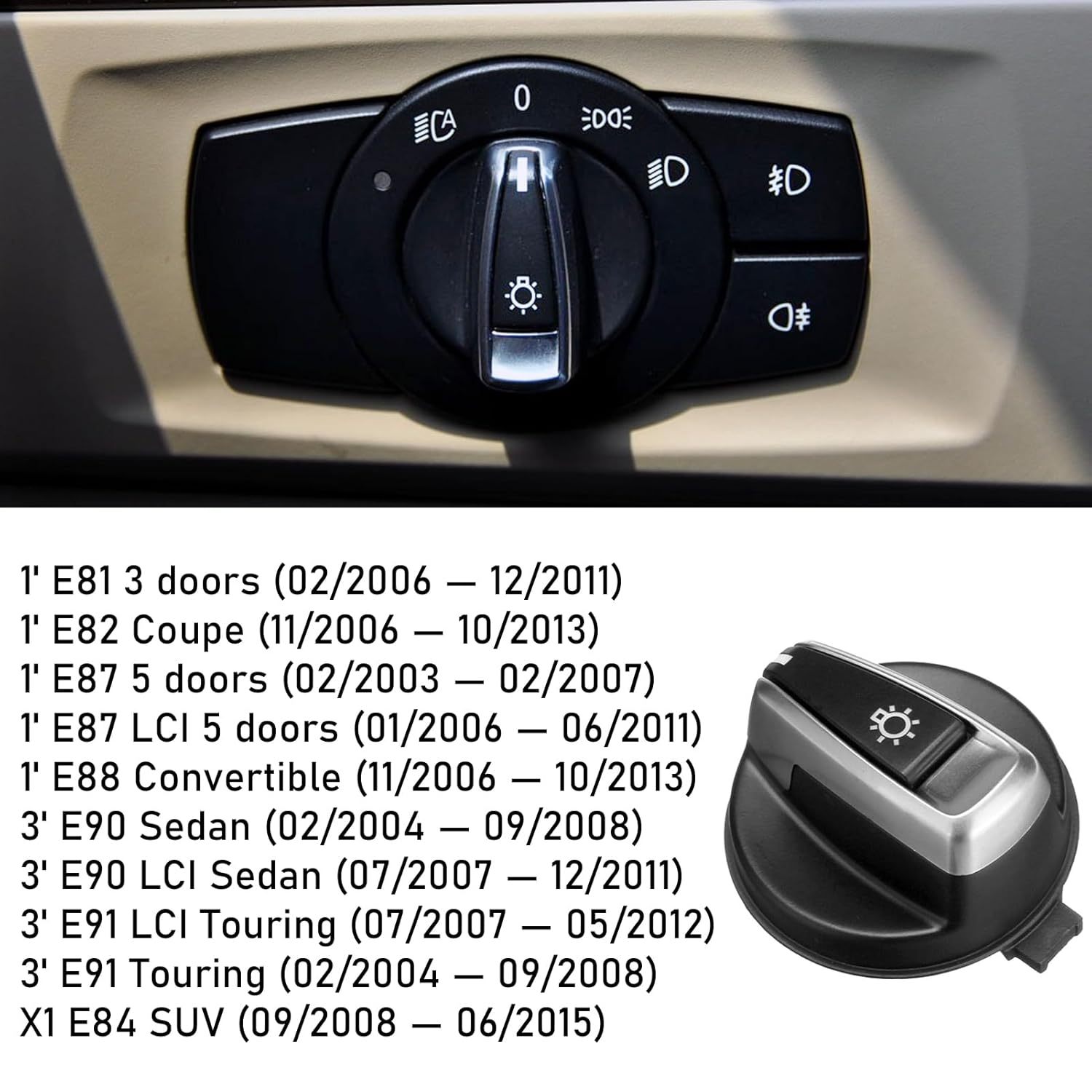 YDSSTORE  For BMW E81 E82 E87 E88 E90 E91 E84 Headlight Switch Knob Button Replacement