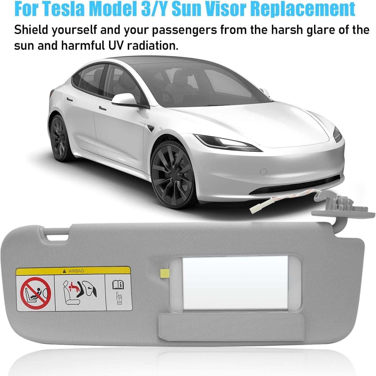 YDSSTORE Compatible with Tesla Model 3/Y Sun Visor 2017-2023. 1490406-01-B. Passenger Side Sunvisor Replacement with Vanity Mirror. Grey Sunroof Sun Visor for Tesla Model 3 Model Y 2017-2023 (Right)-autoydsstore