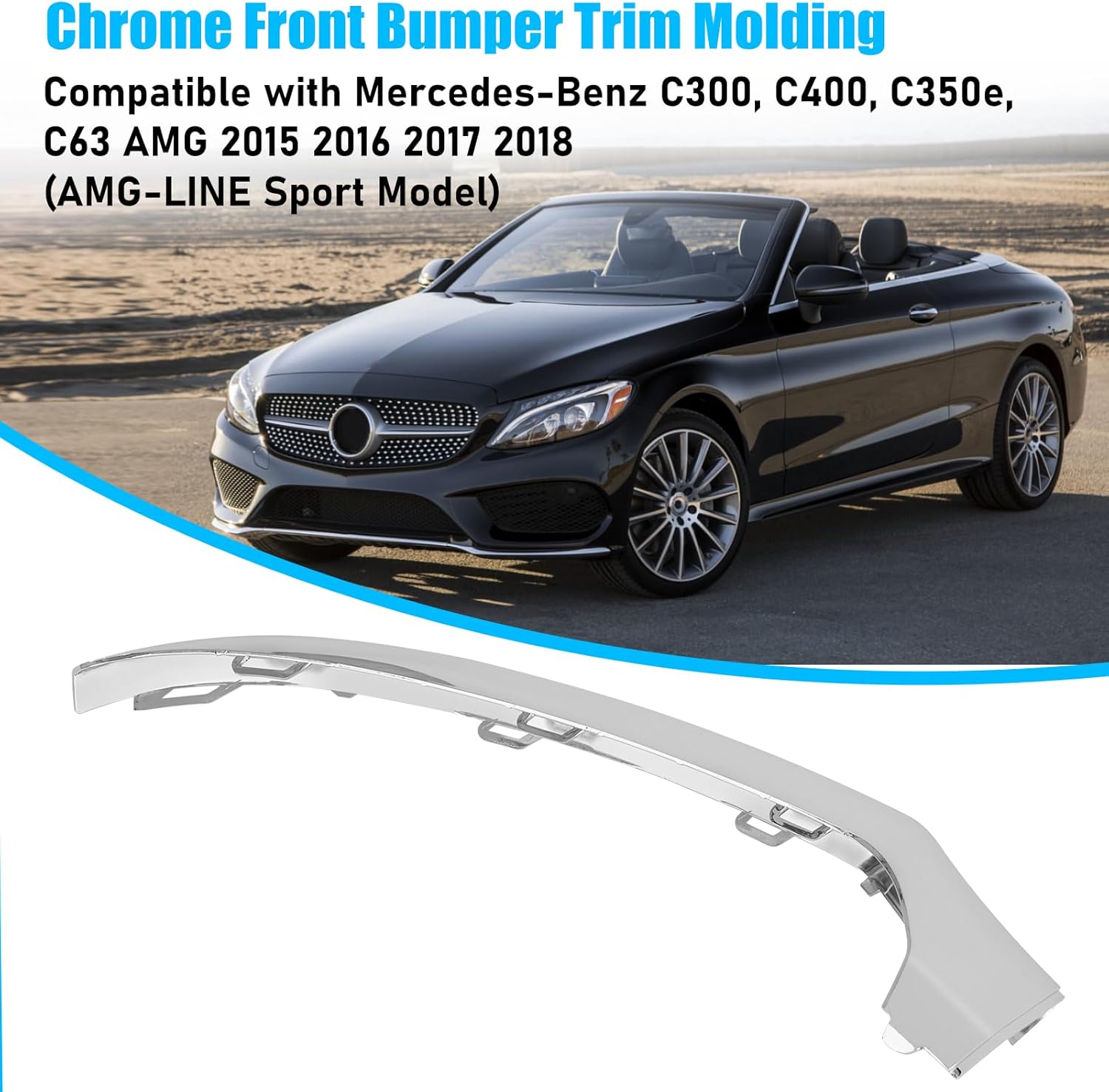 For Mercedes-Benz W205 Front Bumper Trim Molding 2015-2018.Left Side Front Bumper Lower Chrome Trim Replacement A2058851374 for Mercedes W205 C300 C400 C350 C63 AMG-LINE Sport Model-autoydsstore