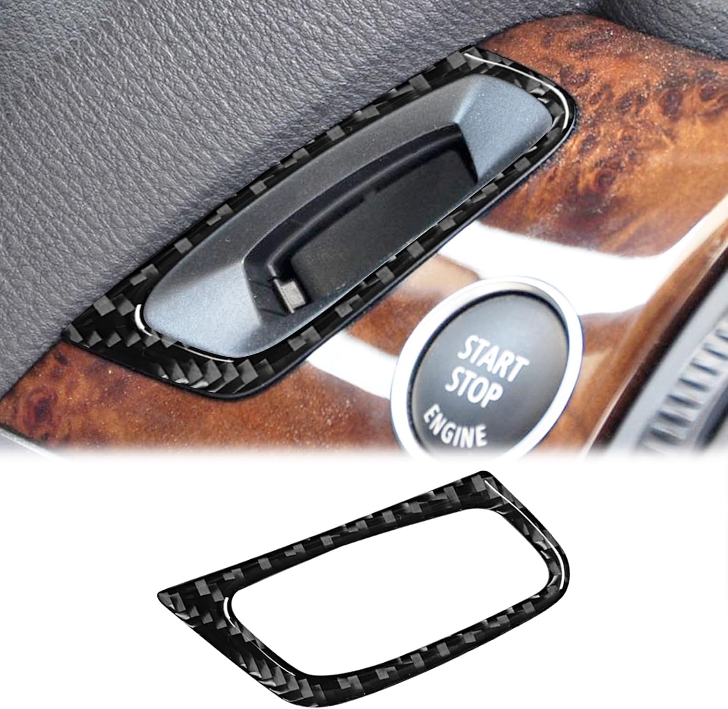 YDSSTORE Carbon Fiber Center Console Car Start/Stop Key Hole Ring Frame Cover Trim Interior Auto Accessories for BMW X5 X6 E70 E71 (2008-2013) – 1pc Black-autoydsstore