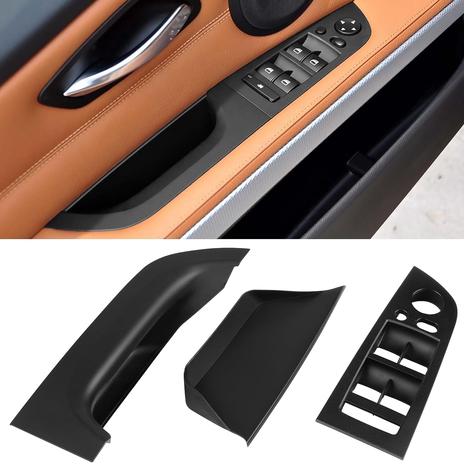 For BMW 3  E90/E91 Driver Side Pull Handle Cover and Window Switch Panel (14.76inch-Black)|YDSSTORE