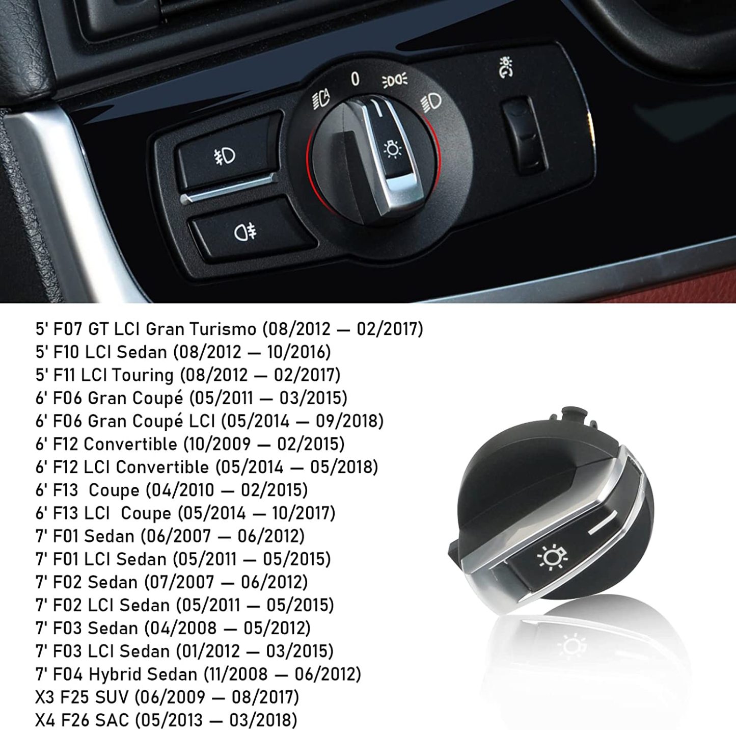 For BMW 5 6 7  X3 X4 X5 X6 X7 Z4 Headlight Control Knob | Upgraded Light Switch | White | YDSSTORE