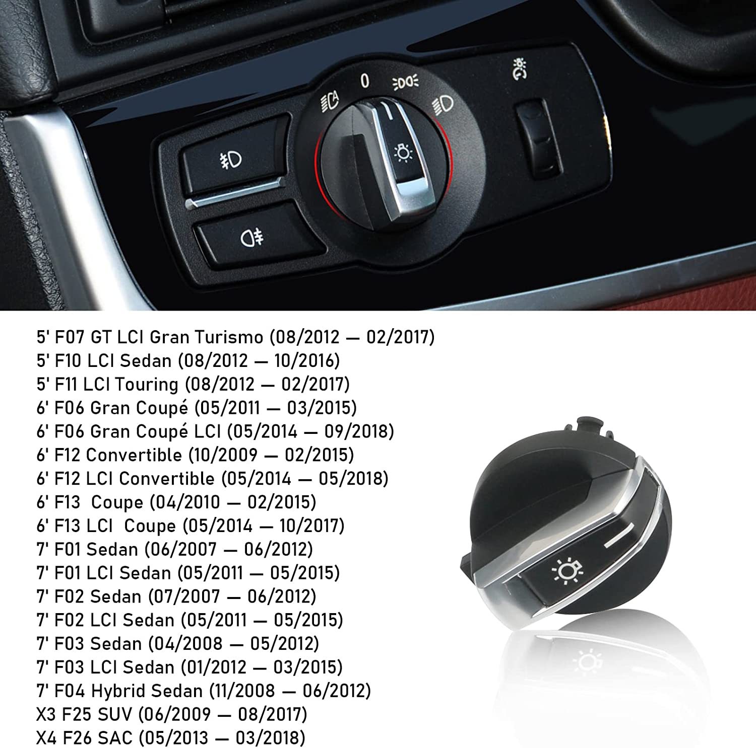 For BMW 5 6 7  X3 X4 X5 X6 X7 Z4 Headlight Control Knob | Upgraded Light Switch | White | YDSSTORE