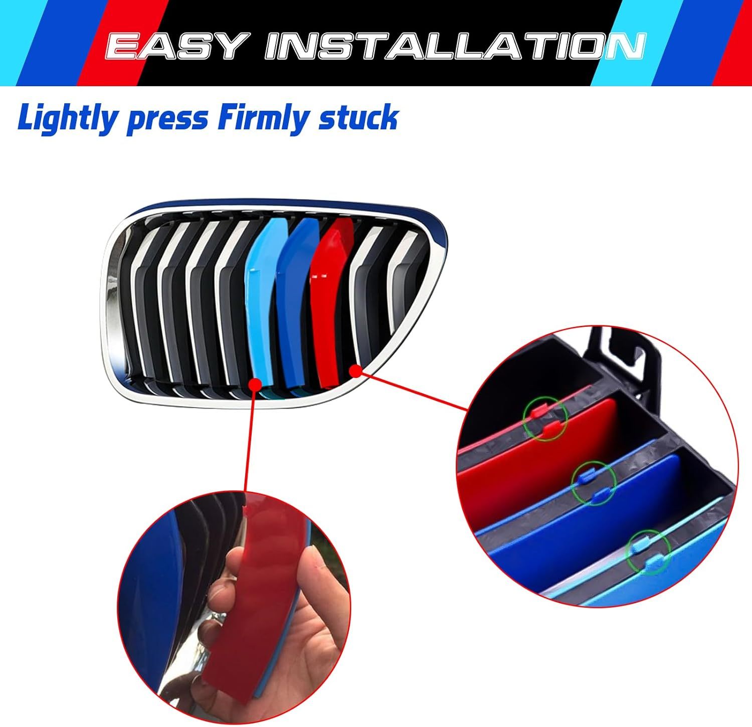 YDSSTORE M-Colored Tri Grille Insert Trim Strips for BMW 6 Series F12 F13 (2016-2018) | Compatible with 9-Beam Front Kidney Grilles for 640i 650i Coupe/Convertible/Gran Coupe-autoydsstore