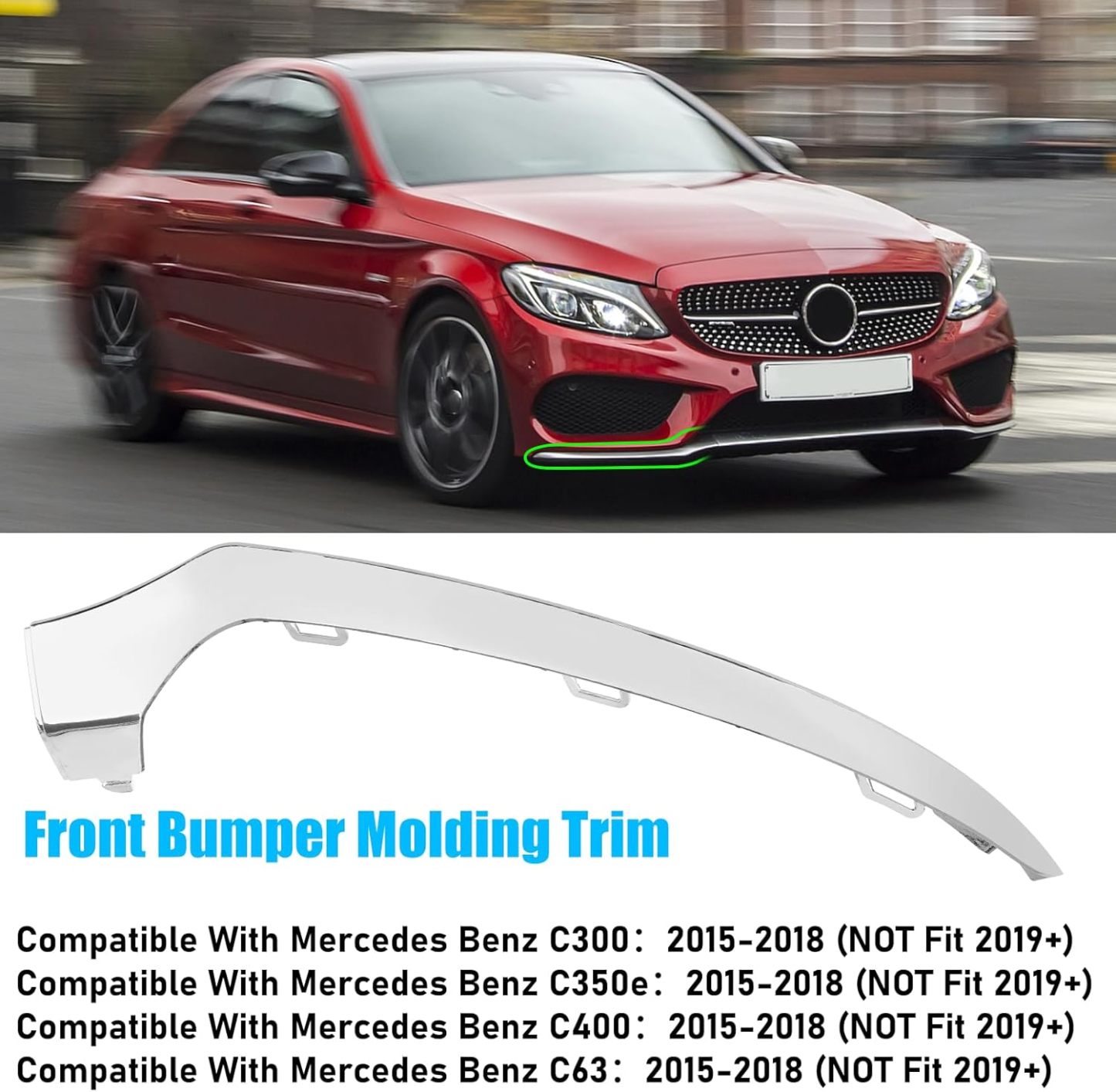 For Mercedes-Benz W205 Front Bumper Trim Molding 2015-2018. Right Front Bumper Lower Chrome Trim Replacement A2058851474 for Mercedes W205 C300 C400 C350 C63 AMG-LINE Sport Model-autoydsstore