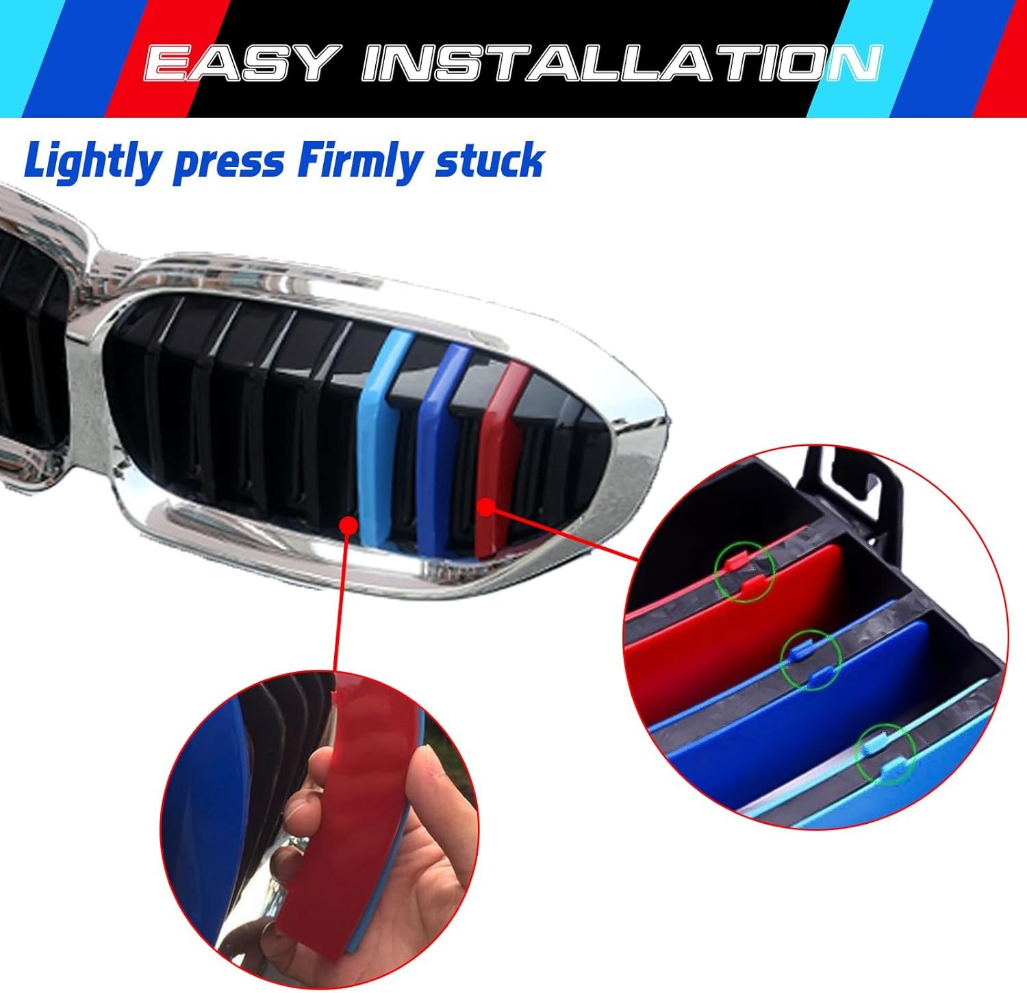 YDSSTORE M-Colored Tri Grille Insert Trim Strips for BMW G20 3 Series (2019-2022) | Compatible with 8-Beam Front Kidney Grilles for 330i 340i-autoydsstore
