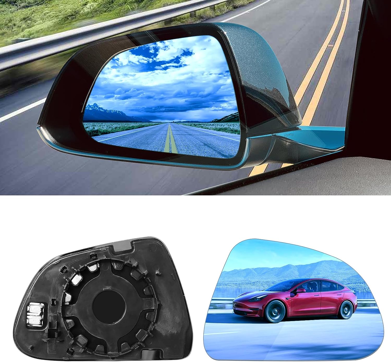 YDSSTORE Compatible with Tesla Model 3 Side Mirror Glass Replacement 2PCS. Heated Defogging Anti Glare Model 3 Rear View Mirror. Blue Mirror Glass Lens for Model 3 2017-2023 (Driver Side+Passenger Side)-autoydsstore