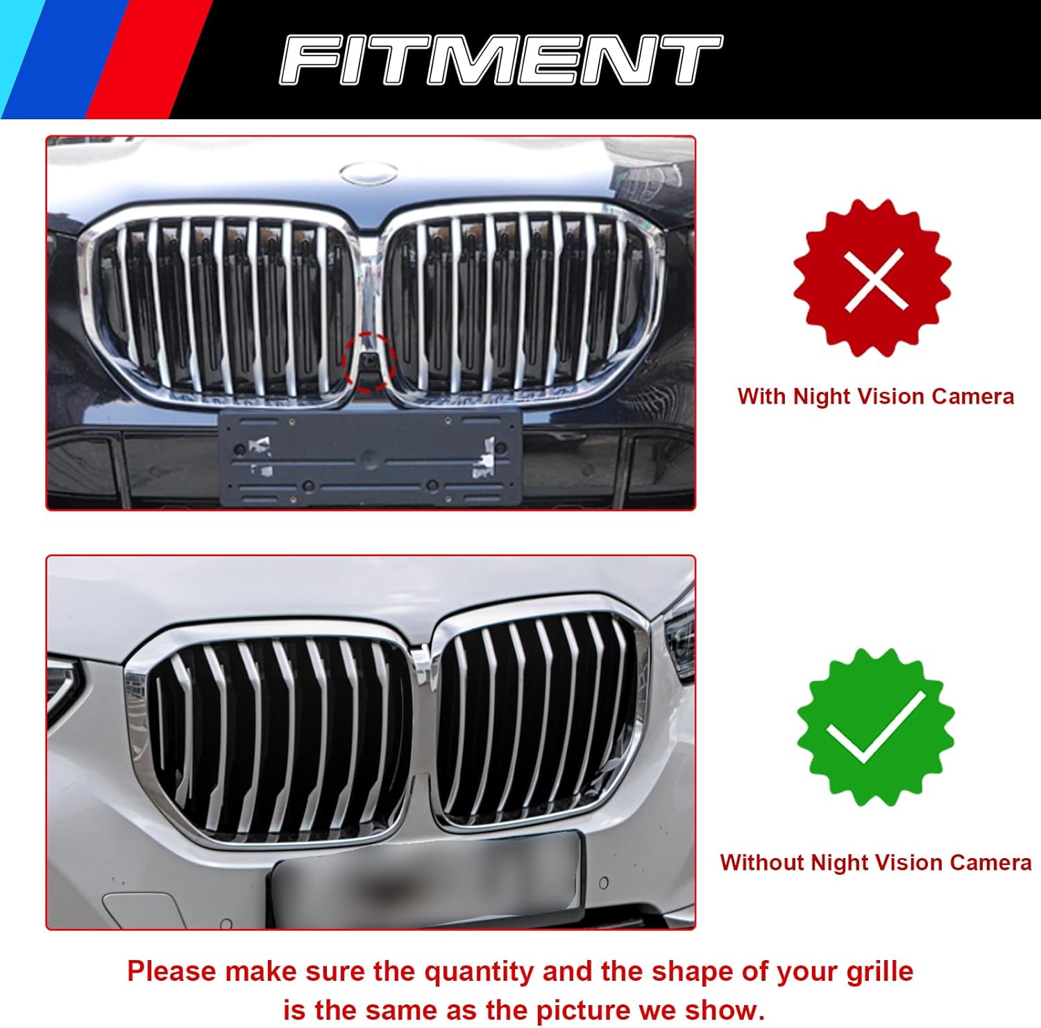YDSSTORE  M-Colored Tri Grille Insert Trim Strips for BMW X5 G05 (2019+) | Compatible with 7-Beam Front Kidney Grilles W/O Night Vision Camera Option | Easy Clip-on Installation-autoydsstore