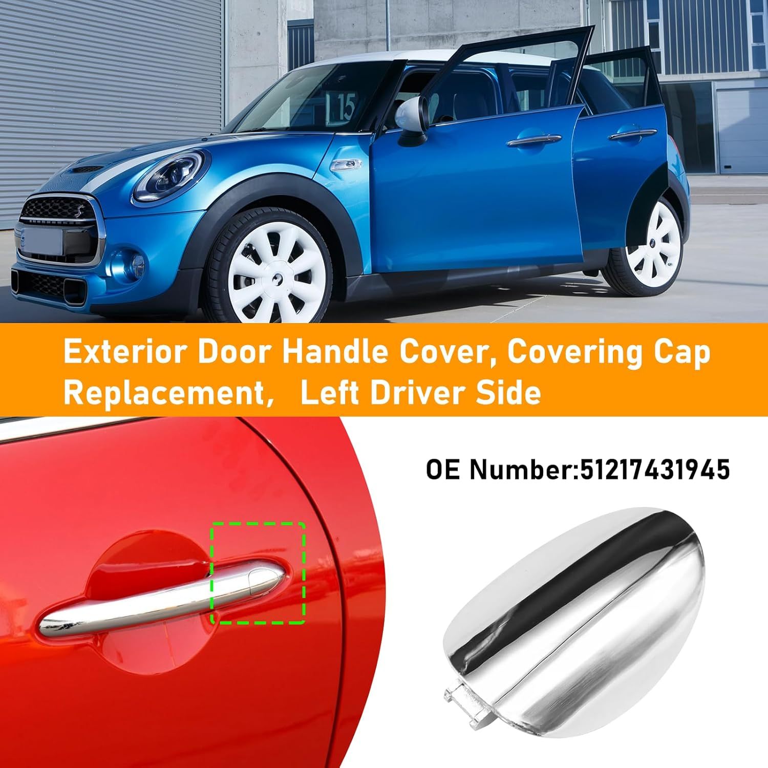 Mini Cooper F55/56 Door Lock Cover Cap for Driver Side Exterior Door Handle.Silver.1PC| YDSSTORE